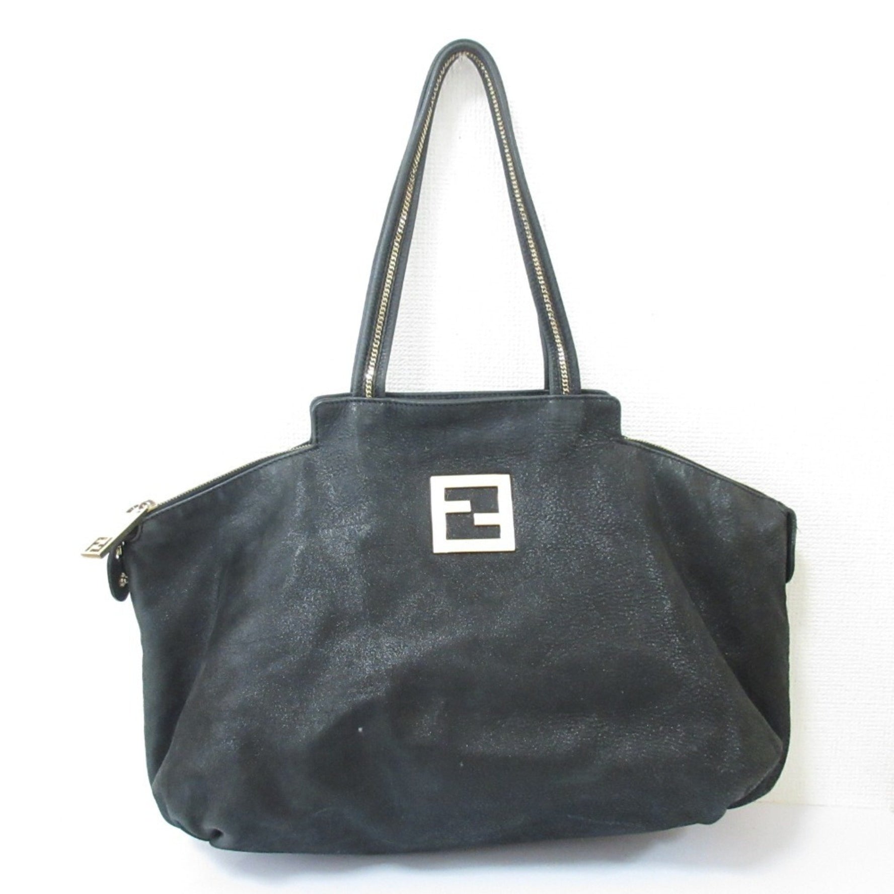 FENDI Lampo FF logo hardware leather chain tote bag, one-shoulder