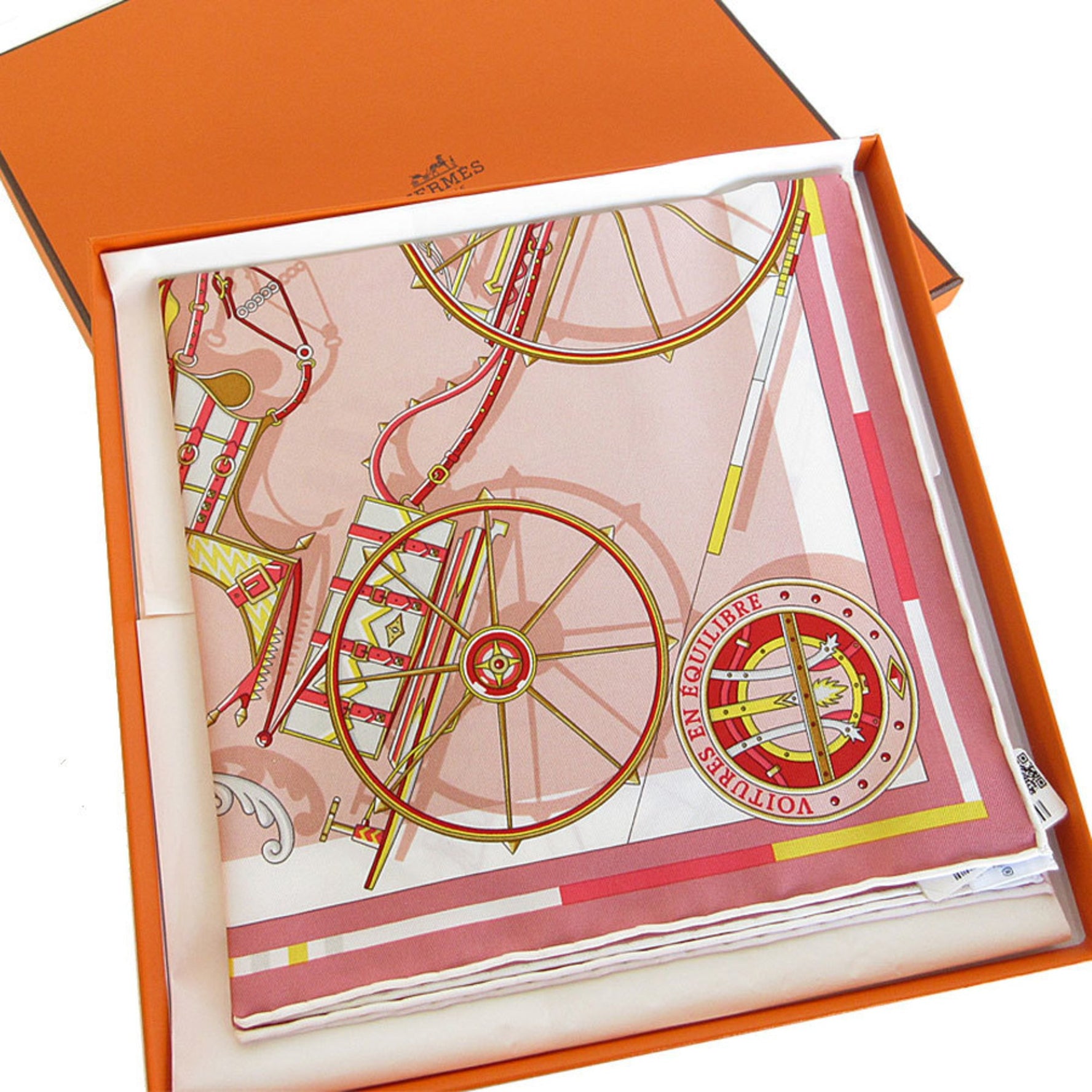 Hermes Scarf/Muffler Petit Carre VOITURES EN EQUILIBRE Silk Pink Multicolor