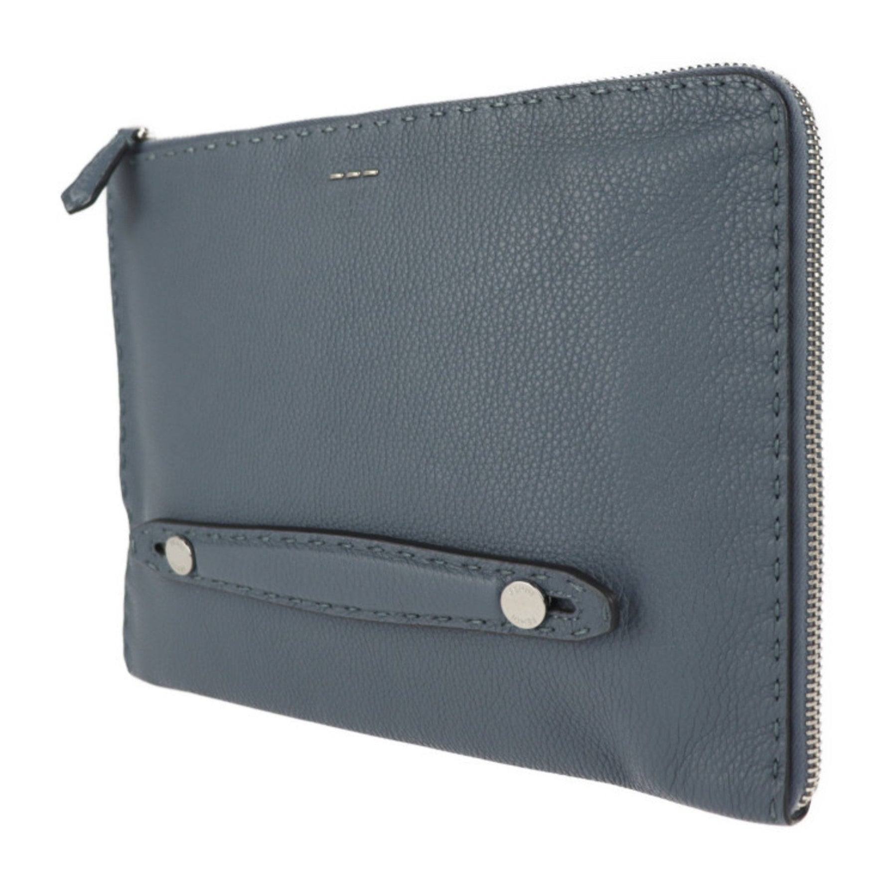 FENDI Selleria clutch bag leather blue gray second handbag