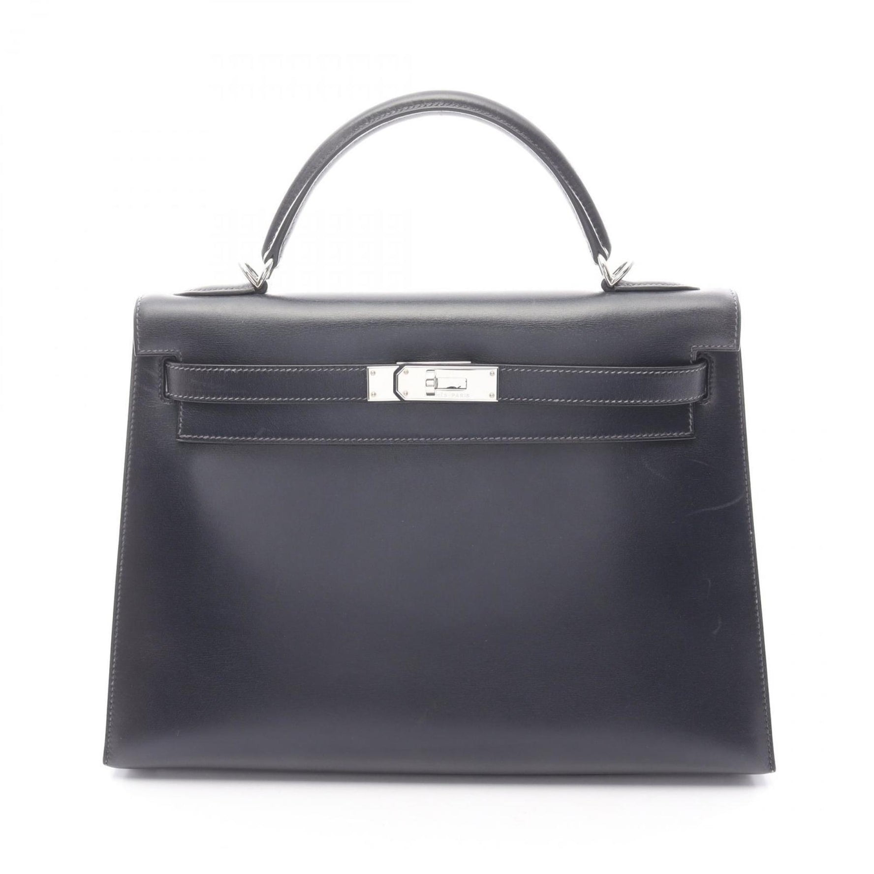 Hermes Hermès Kelly 32 Blue Indigo Handbag Bag in Calfskin Box Calf Leather, Navy