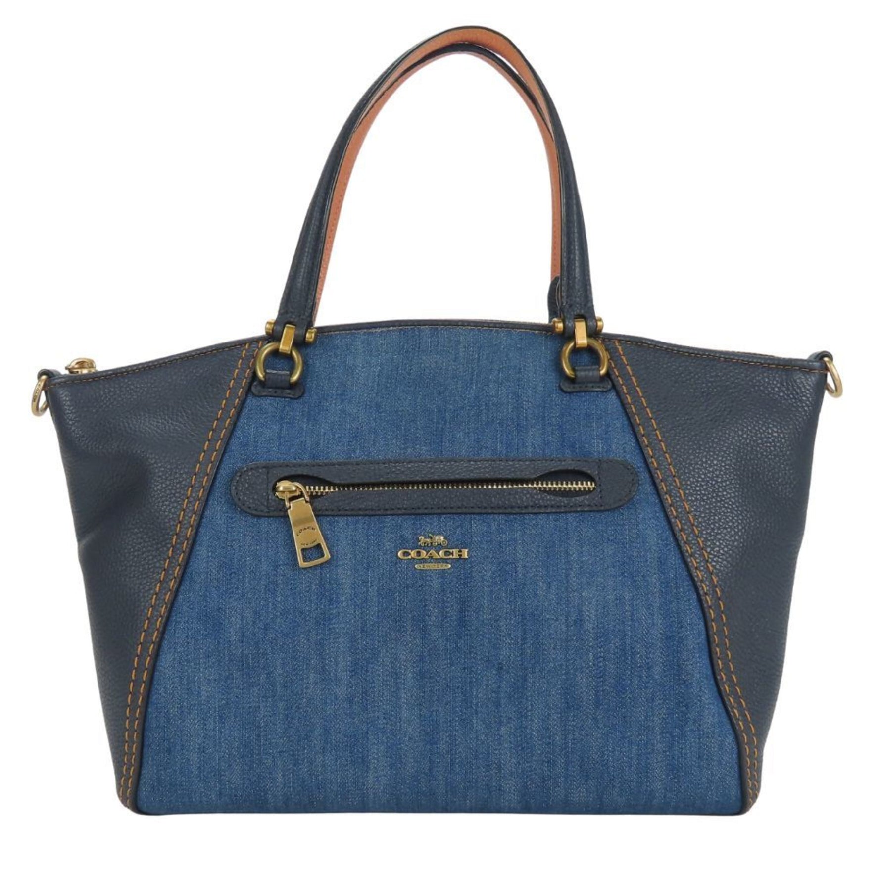 Coach Prairie Satchel Handbag Denim Leather Indigo Navy Pink