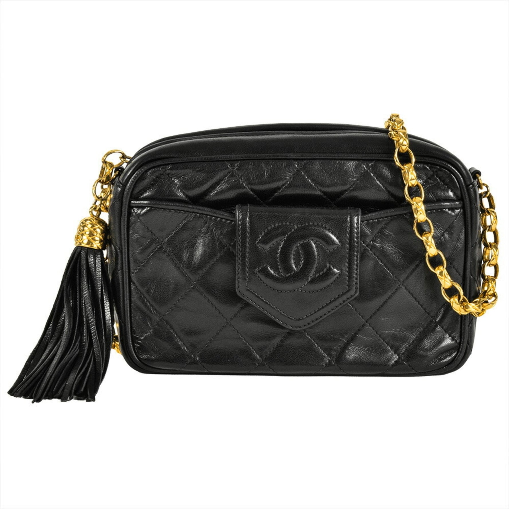 CHANEL Matelasse Shoulder Bag in Lambskin with Coco Mark and Tassel