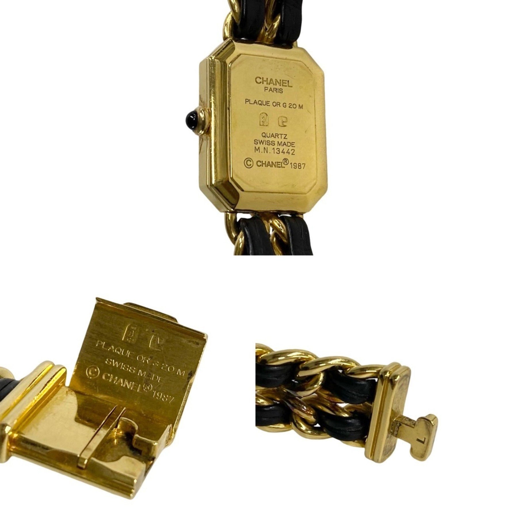 CHANEL Premiere L Quartz Stainless Steel Leather Watch Gold and Black
