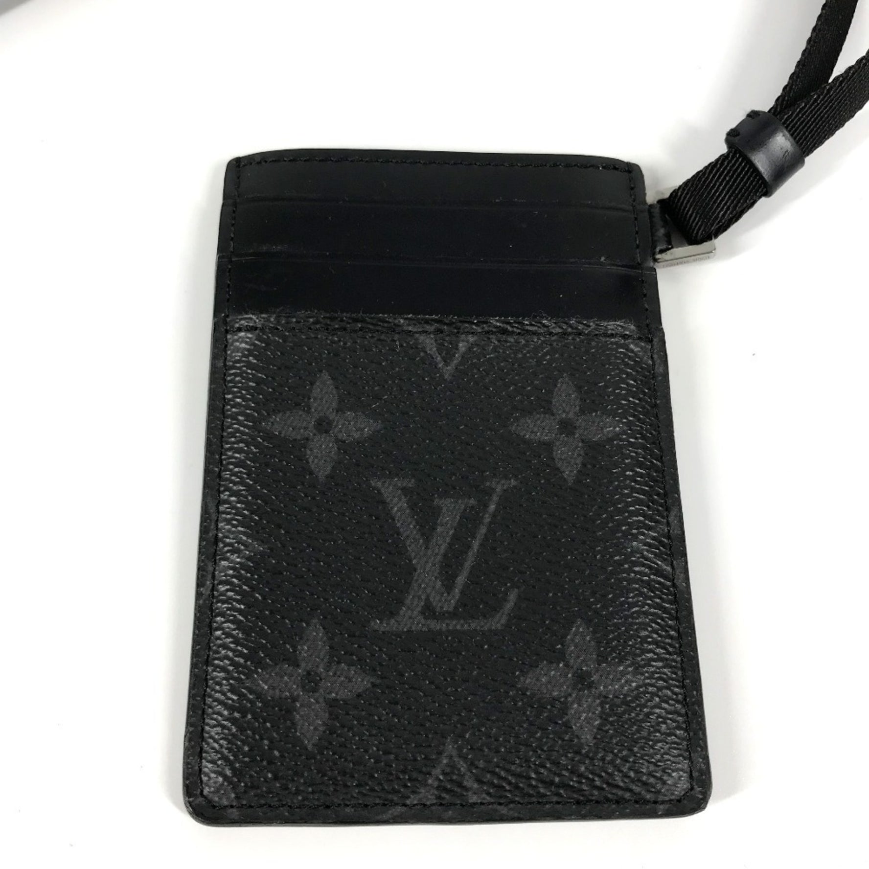 Louis Vuitton Monogram Eclipse Card Folder with Neck Strap Business Holder Pass Case Holder/Card Canvas Men's
