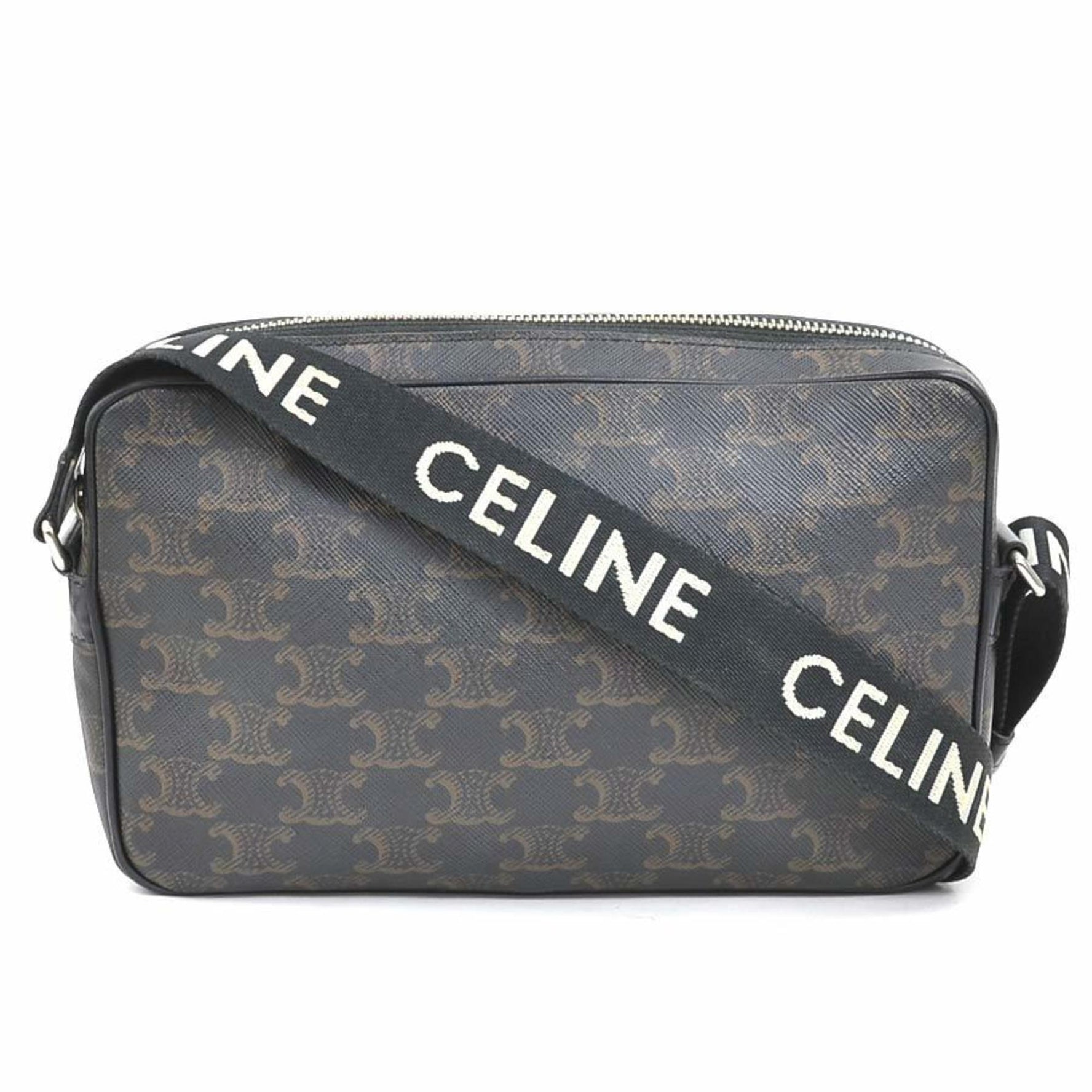 CELINE Shoulder Bag Coated Canvas Brown x Black Men's