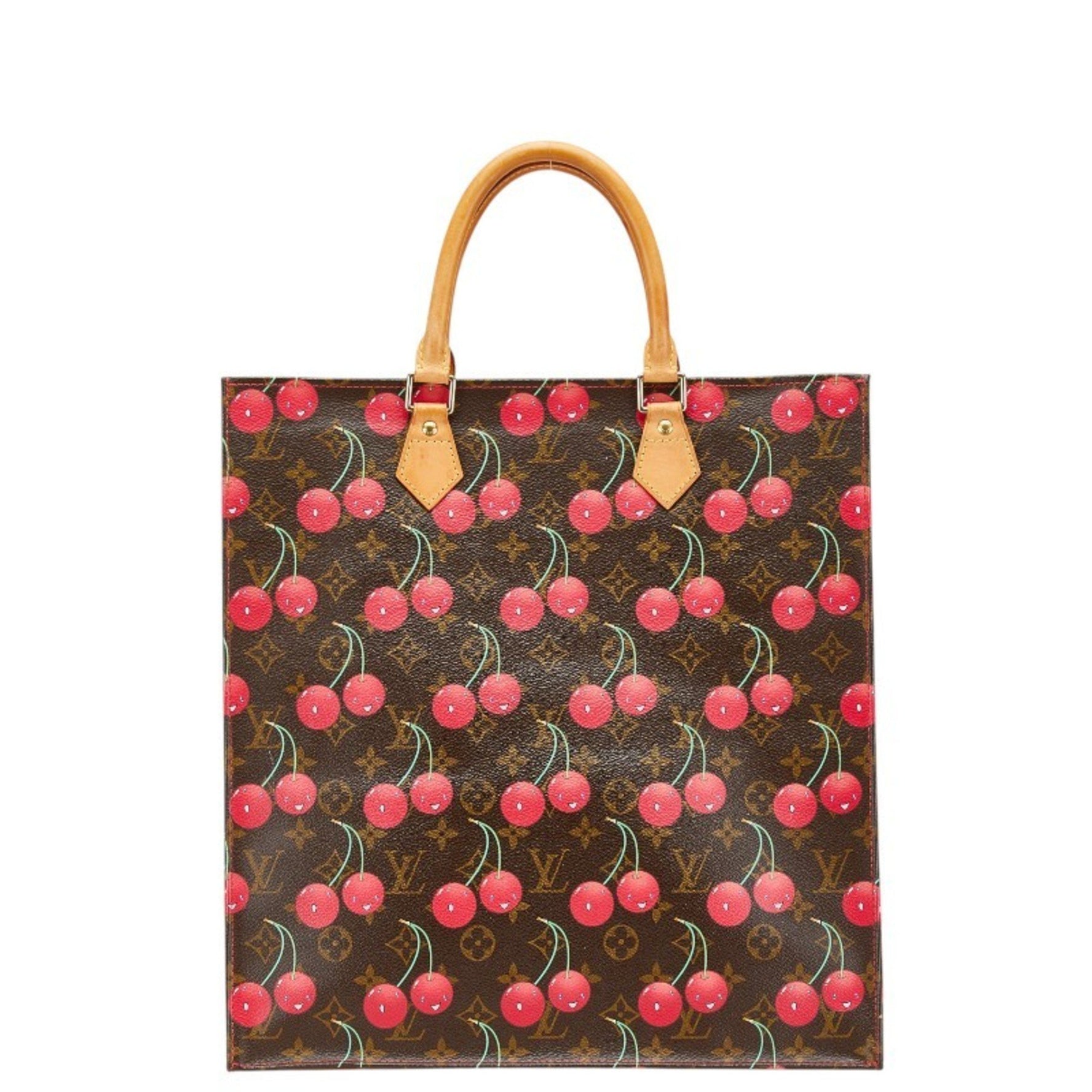 Louis Vuitton x Takashi Murakami Monogram Cherry Sac Plat Tote Bag Brown Leather LOUIS VUITTON