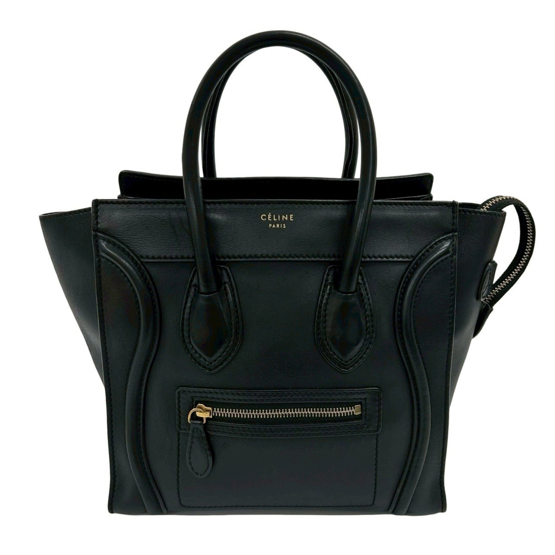 CELINE Luggage Micro Shopper Leather Handbag, Mini Tote Bag, Boston