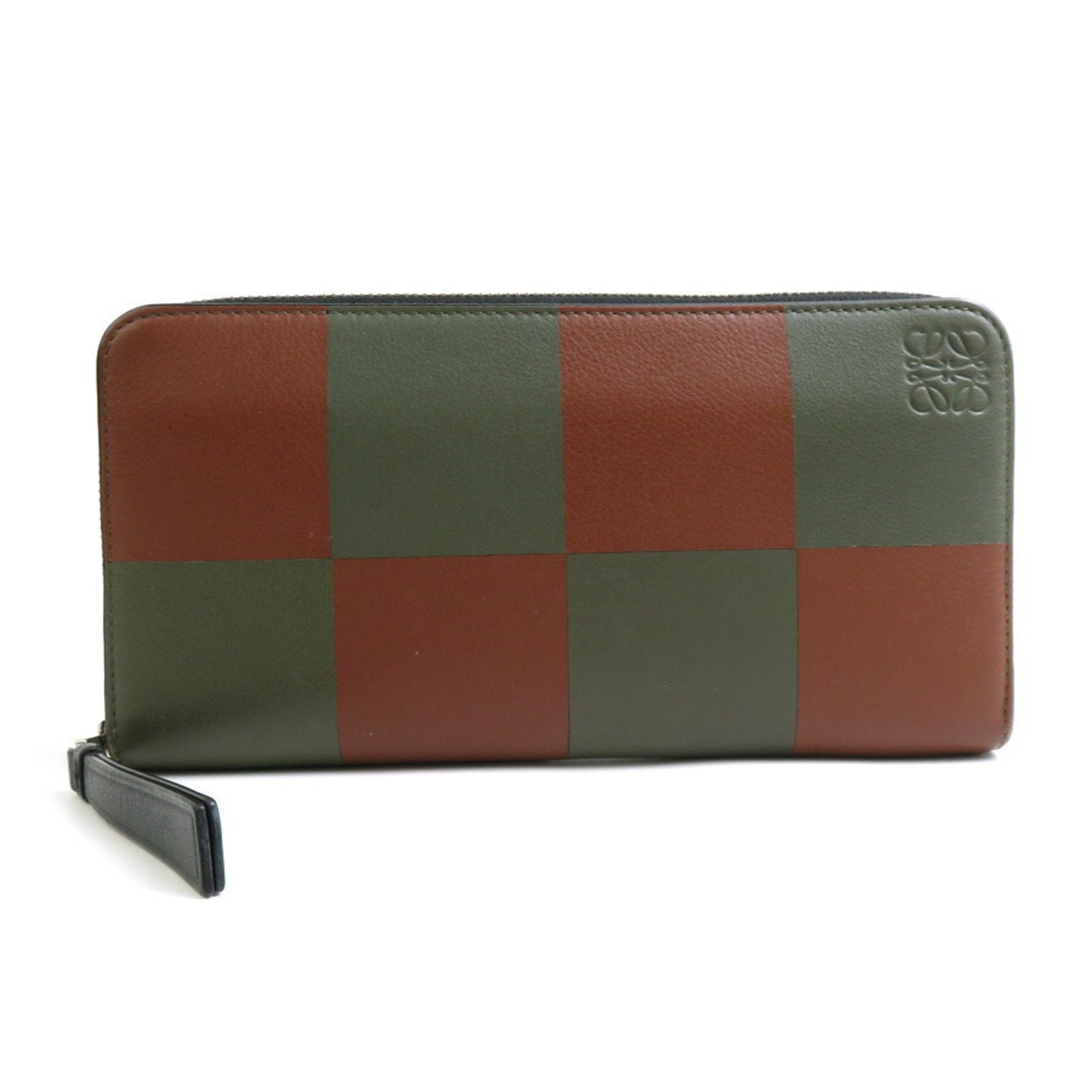 LOEWE Round Long Wallet Leather Brown x Khaki Men's