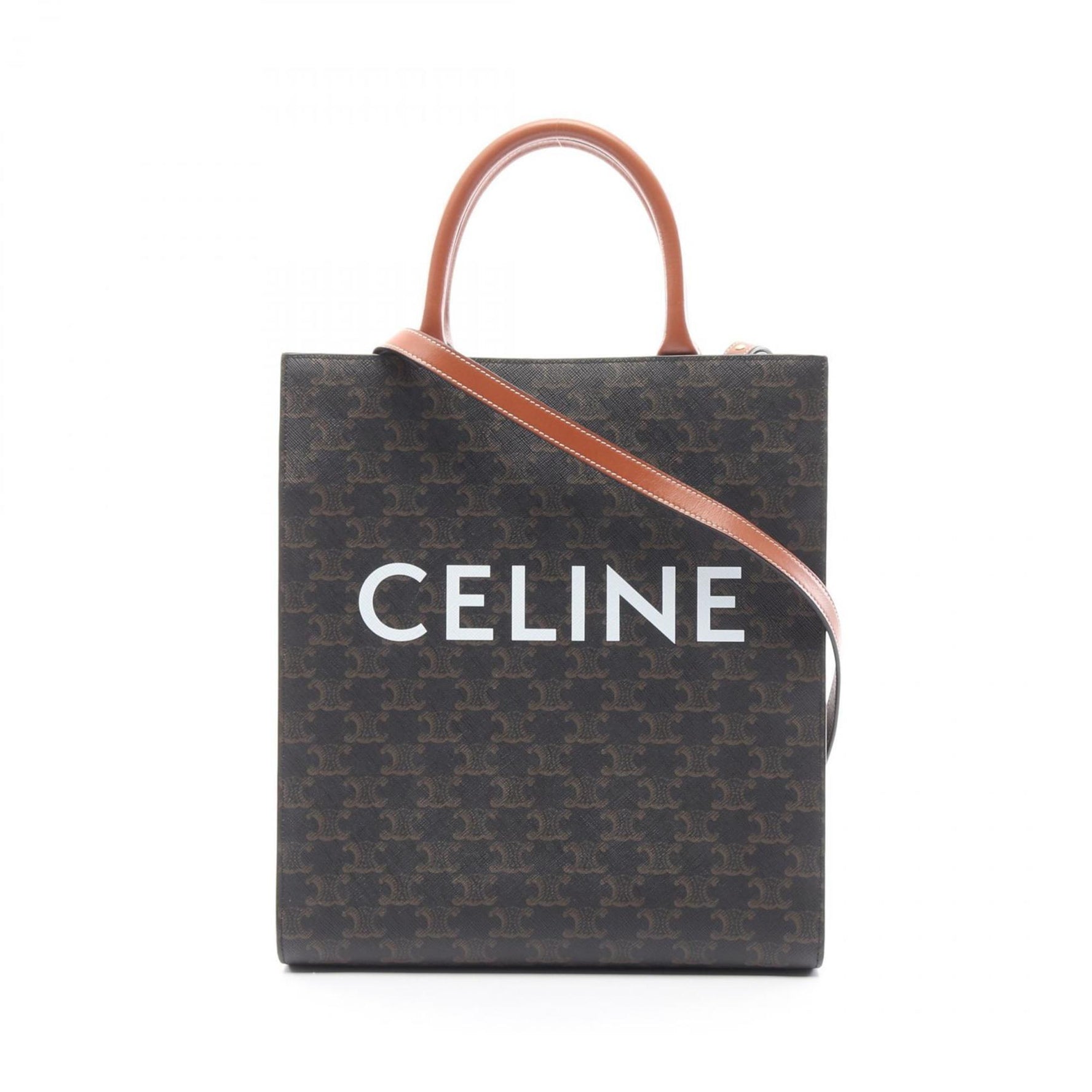 Celine Small Vertical Cabas Triomphe Tote Bag, Coated Canvas and Leather, Black Brown