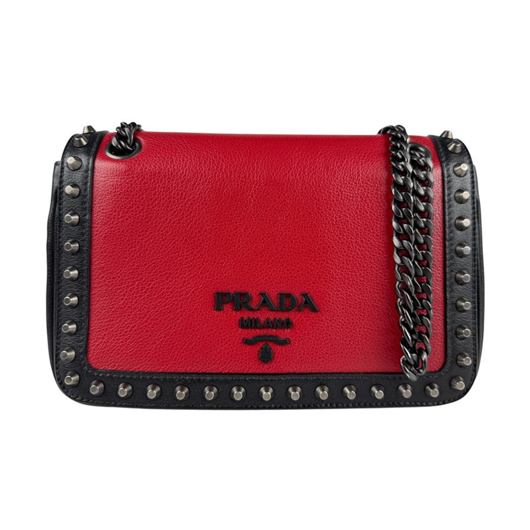 Prada PRADA Shoulder Bag Leather Metal Red Black Women's Z6434