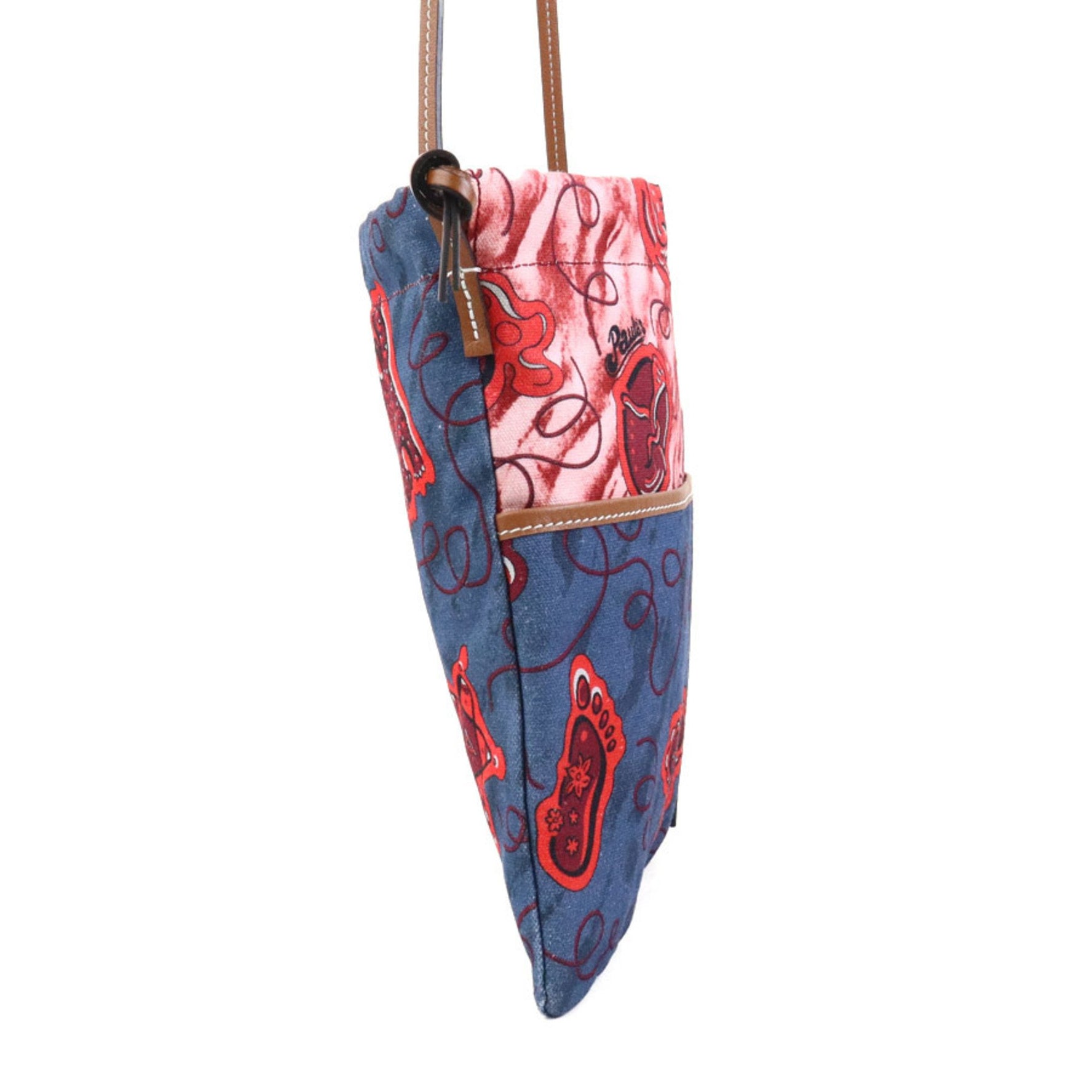 LOEWE Shoulder Bag Paula Small Drawstring Pouch Canvas Leather Navy Red Brown Men's