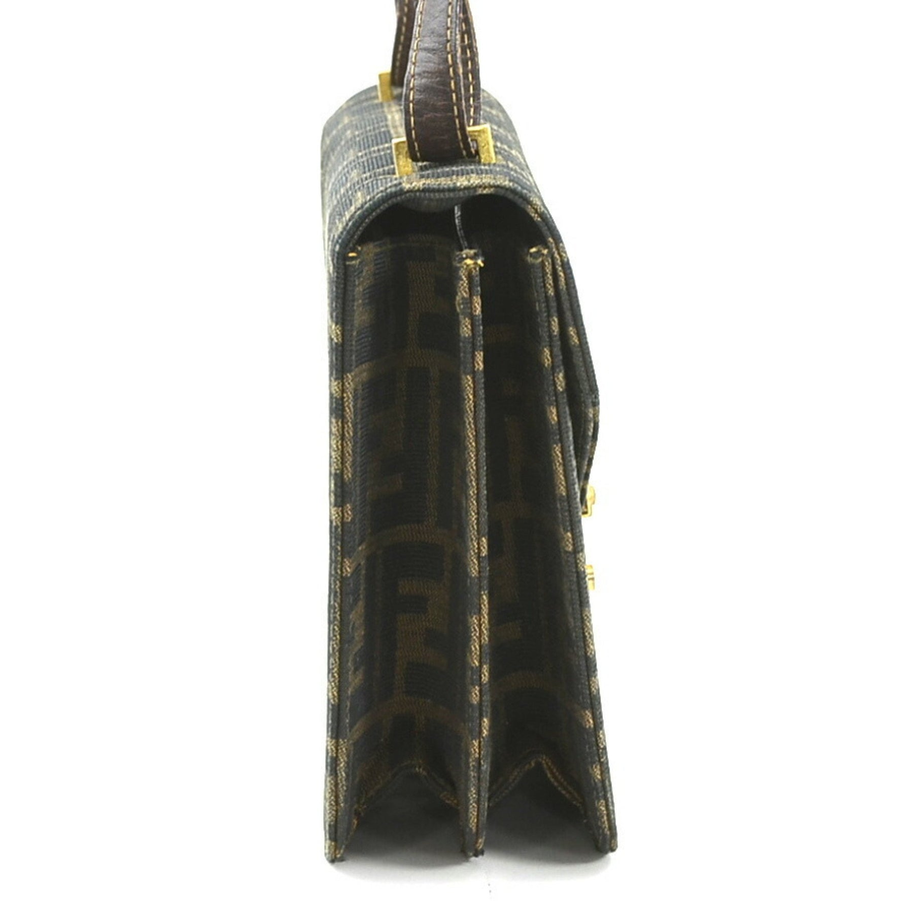 FENDI Shoulder Bag Zucca Canvas Leather Gold