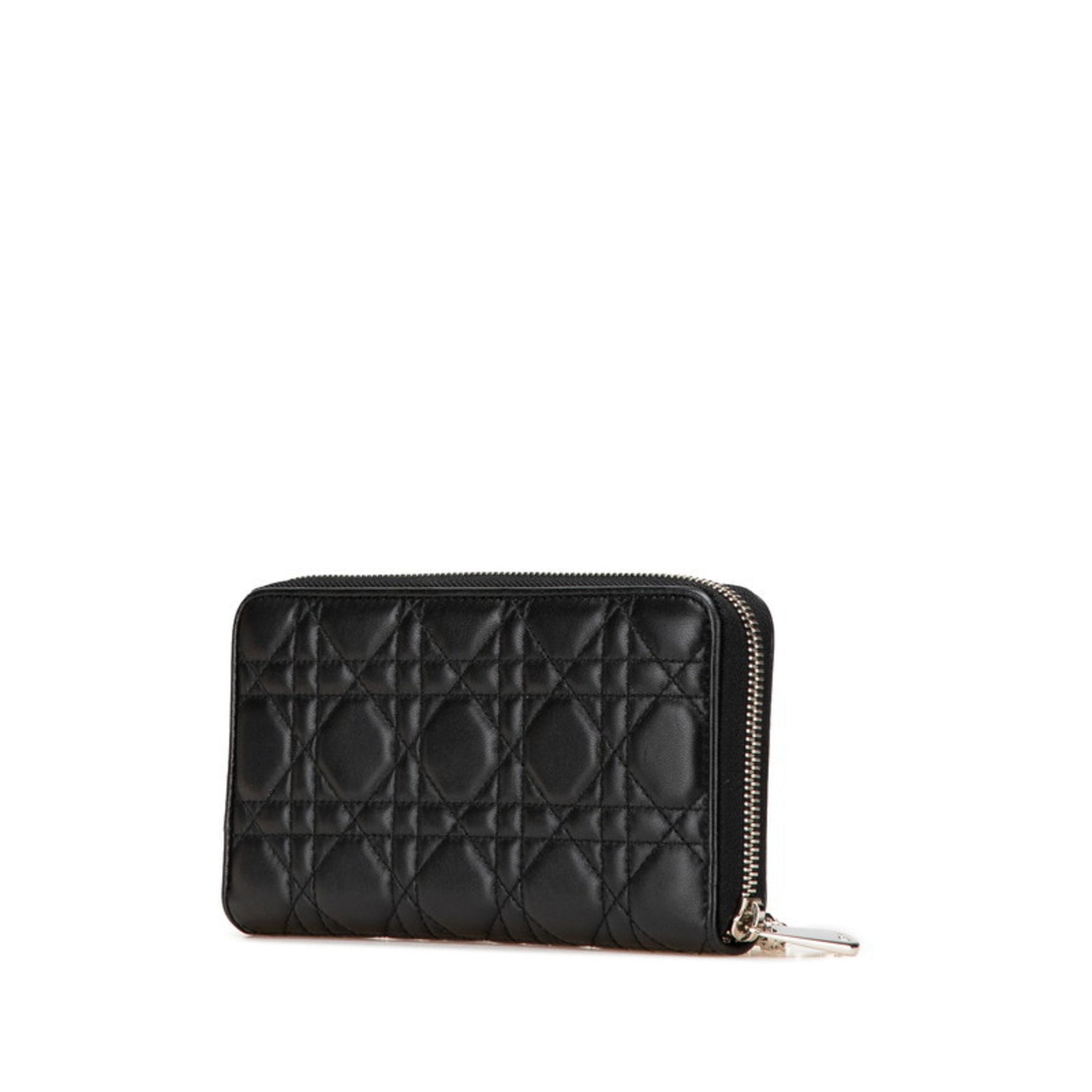 Christian Dior Dior Lady Cannage Round Zip Long Wallet in Lambskin