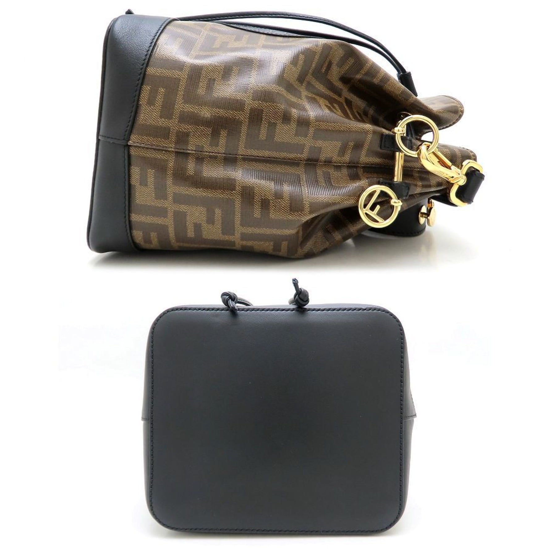 FENDI Montresor Bucket Bag Shoulder Round Coated Canvas x Leather Brown