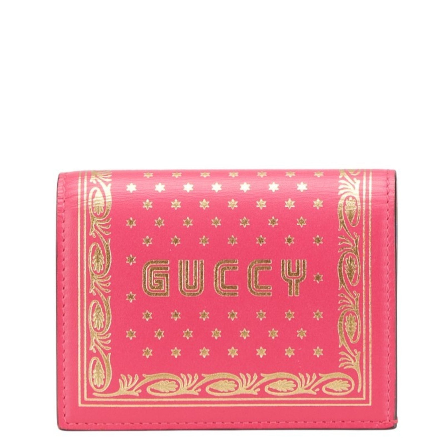 Gucci x SEGA GUCCY Print Bifold Wallet Pink Gold Leather