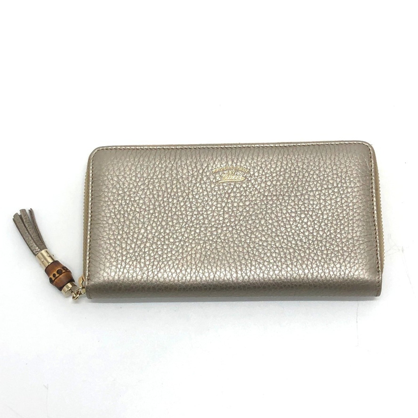 GUCCI Bamboo Continental Wallet, Round Zipper, Leather, Champagne Gold
