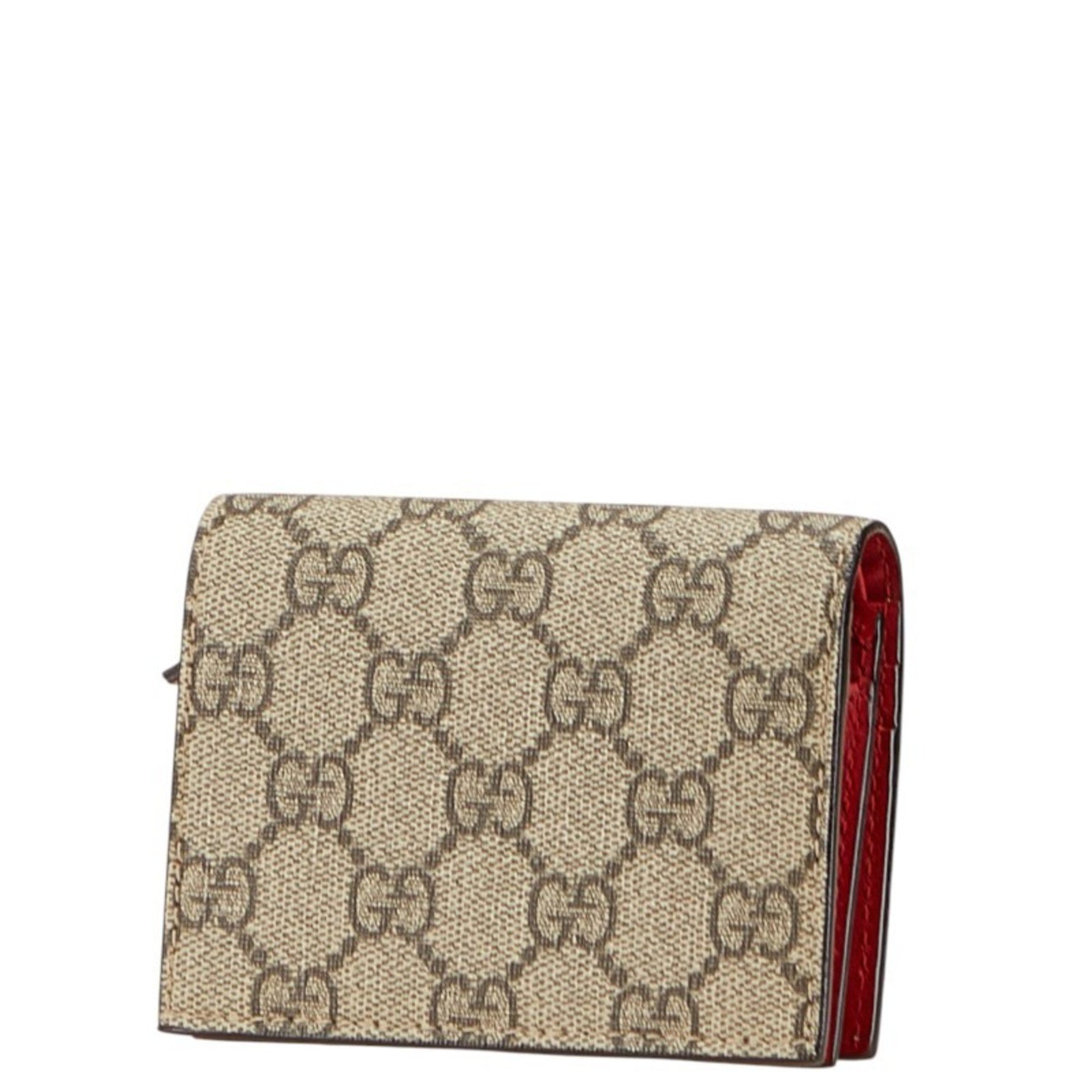Gucci GG Supreme Cherry Bifold Compact Wallet Beige Red Leather
