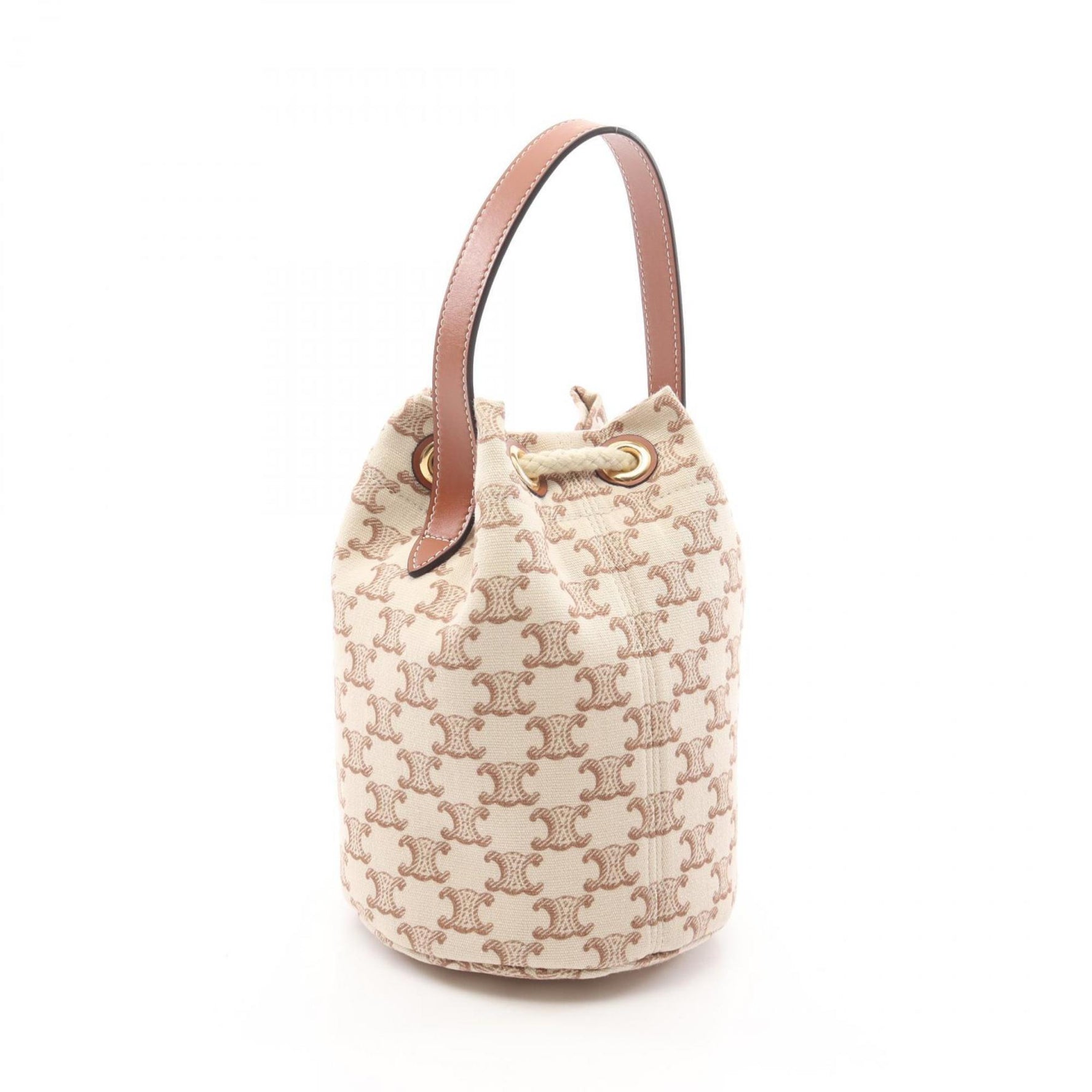 Celine Teen Drawstring Triomphe Handbag in Canvas and Leather, Ivory Brown