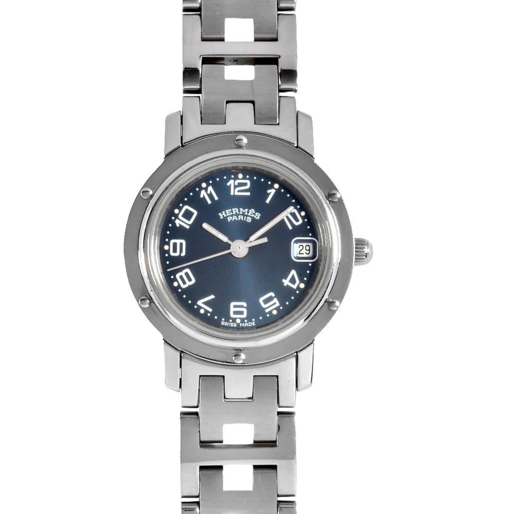 Hermes Clipper Nacle Date Wristwatch Quartz Dial Working SS Ladies