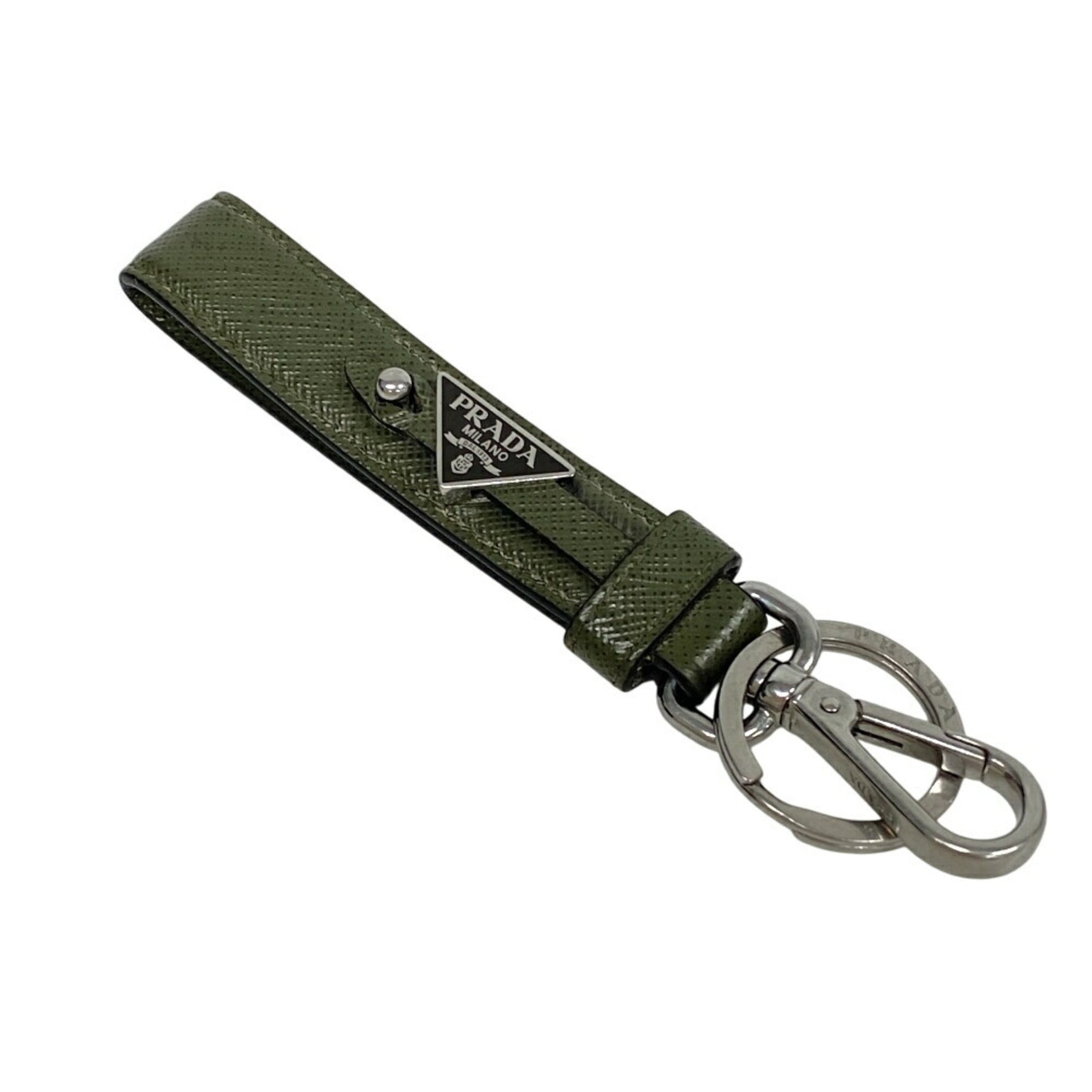 PRADA Saffiano Charm Keychain Bag Pouch Horse Khaki Green Men's