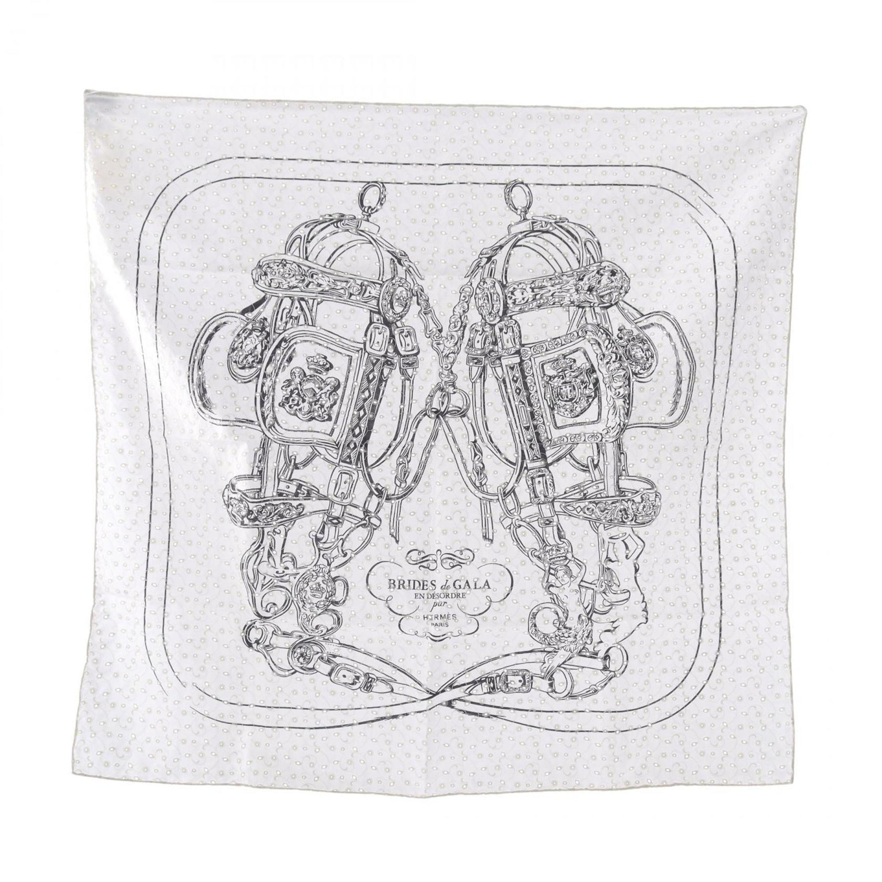 Hermès HERMES Carré 70 English Embroidery BRIDES de GALA en Desordre Silk Scarf White and Black