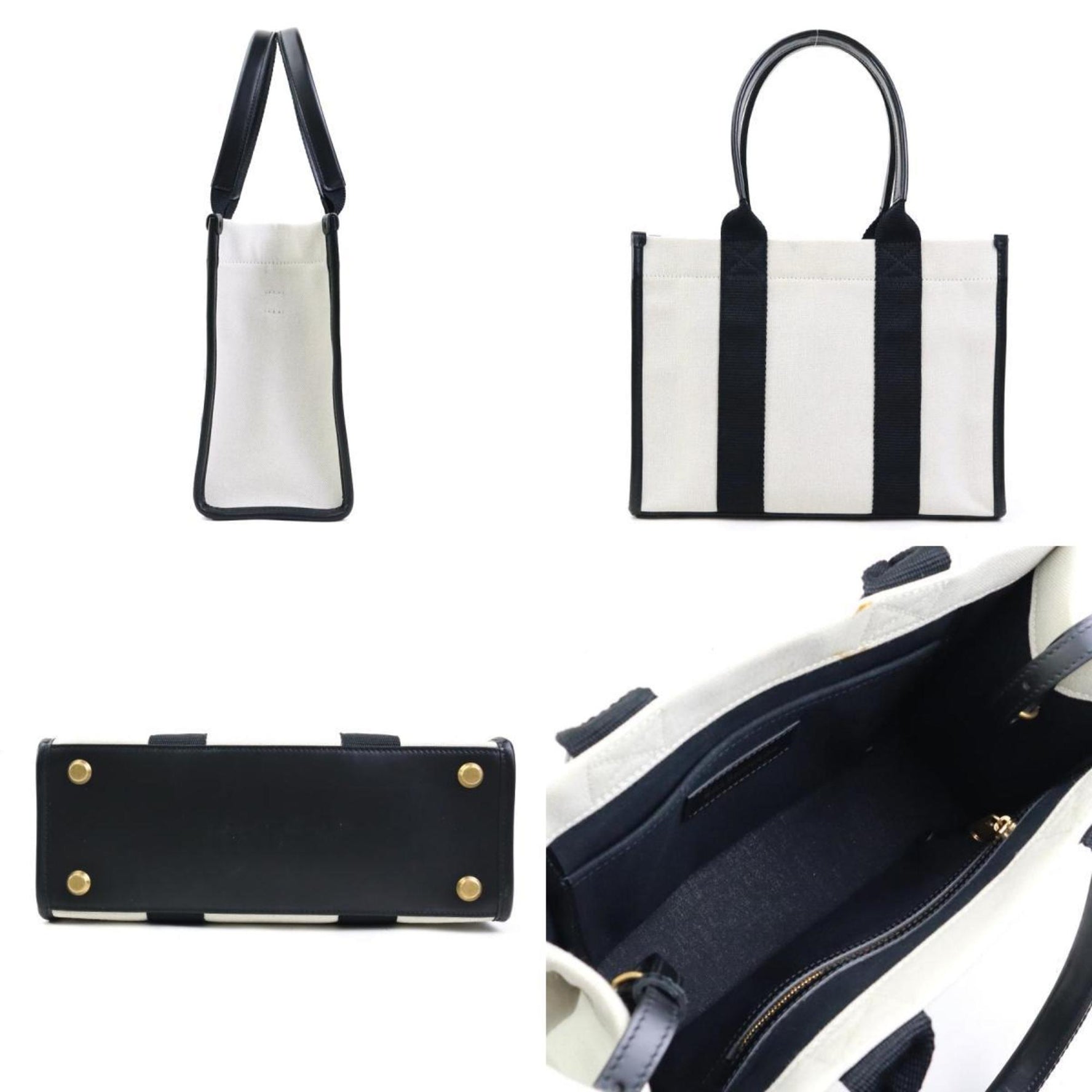 BALENCIAGA Handbag Shoulder Bag Canvas Leather Ivory x Black