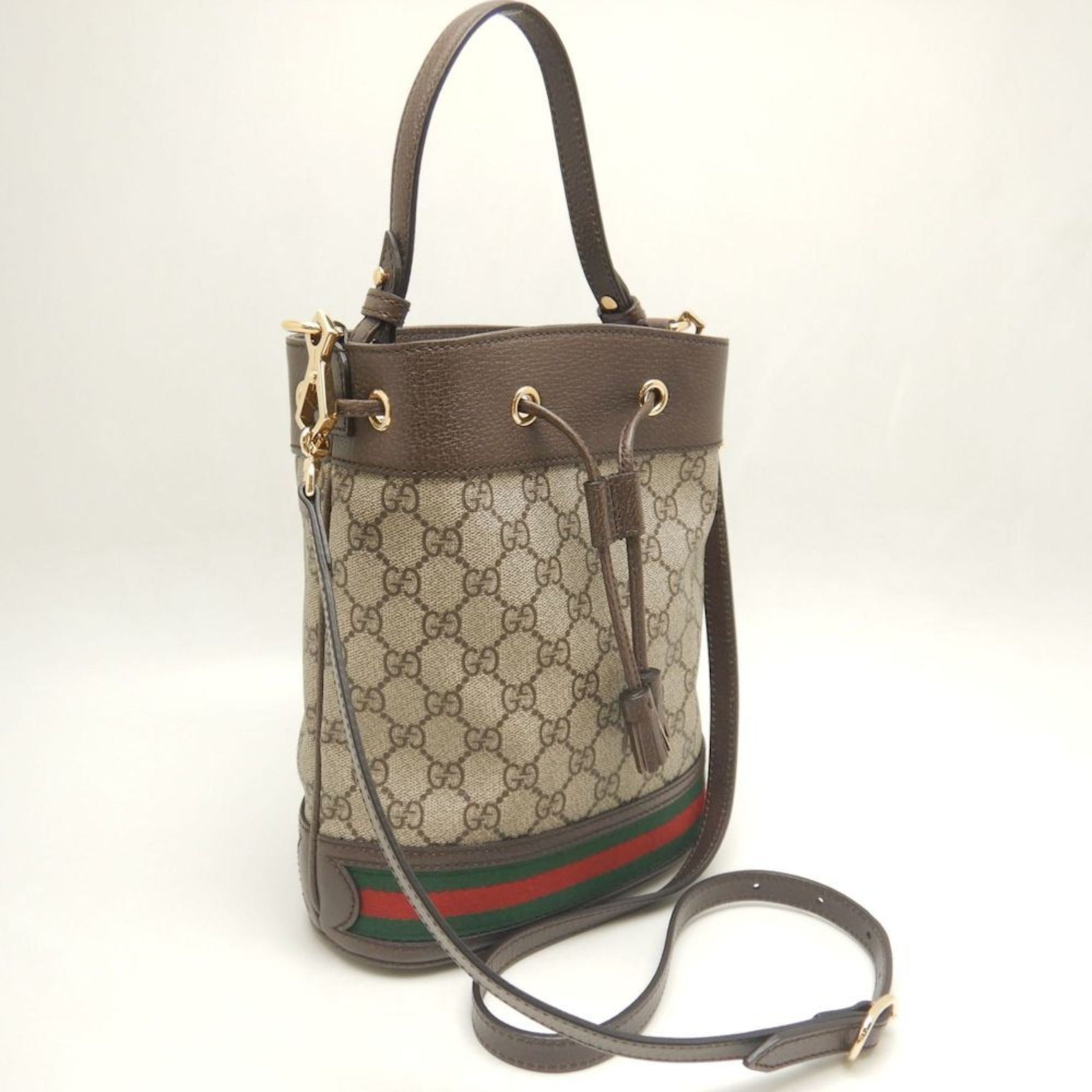 GUCCI Ophidia Small Bucket Shoulder Bag GG Supreme Canvas Beige Brown
