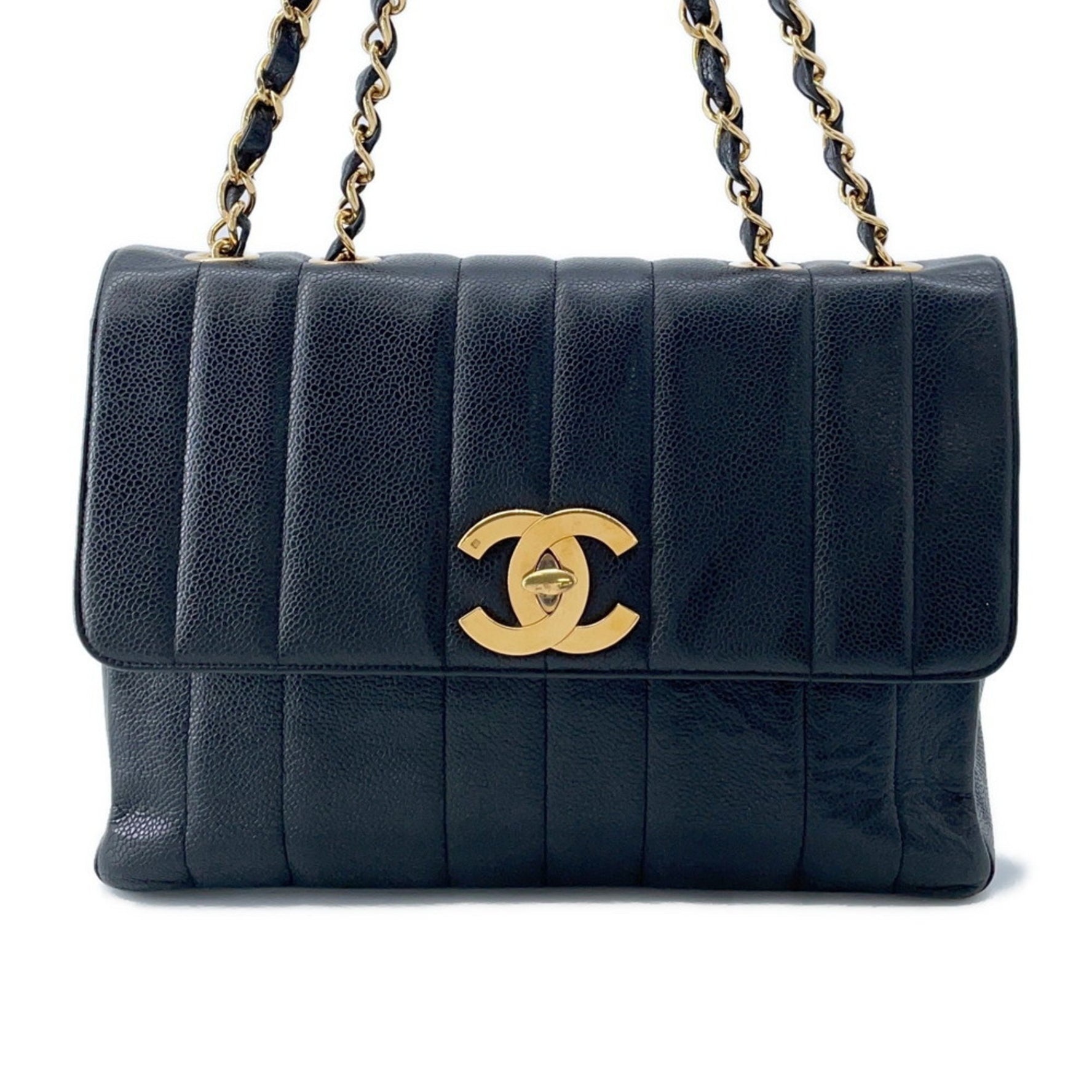 Chanel Chain Shoulder Bag Coco Mark Mademoiselle W Caviar Skin