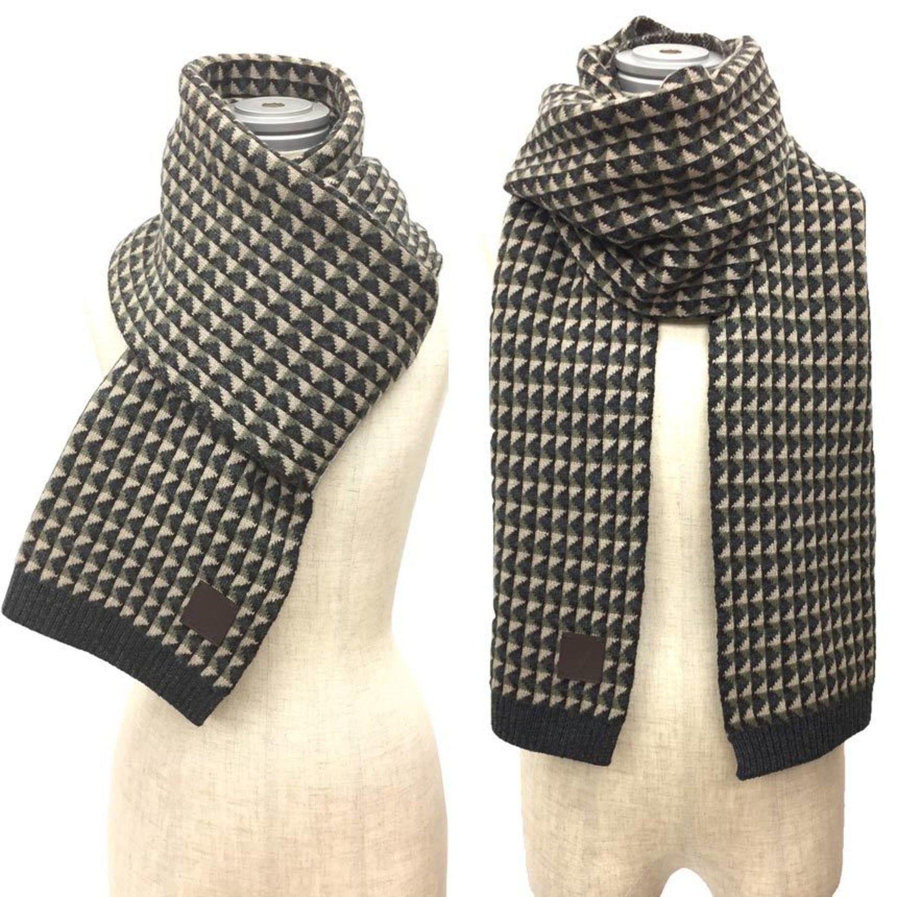 Louis Vuitton Muffler Geometric pattern x border Cashmere Khaki Gray Vuitton Stole Saved