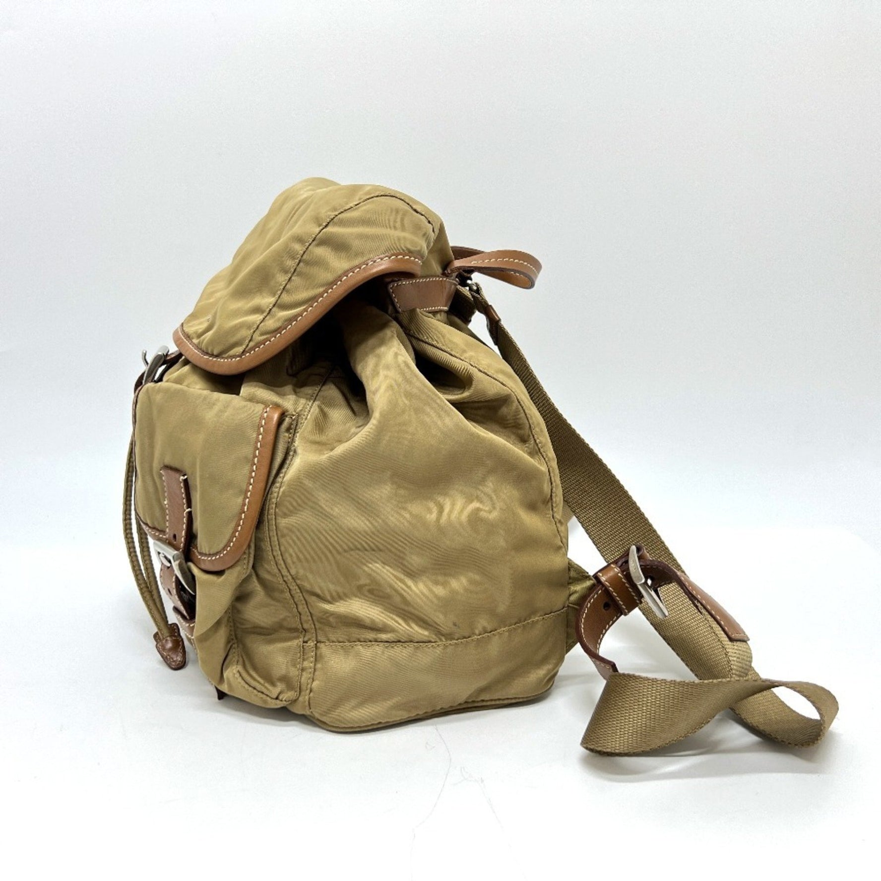 PRADA Logo Plate Double Pocket Backpack Nylon