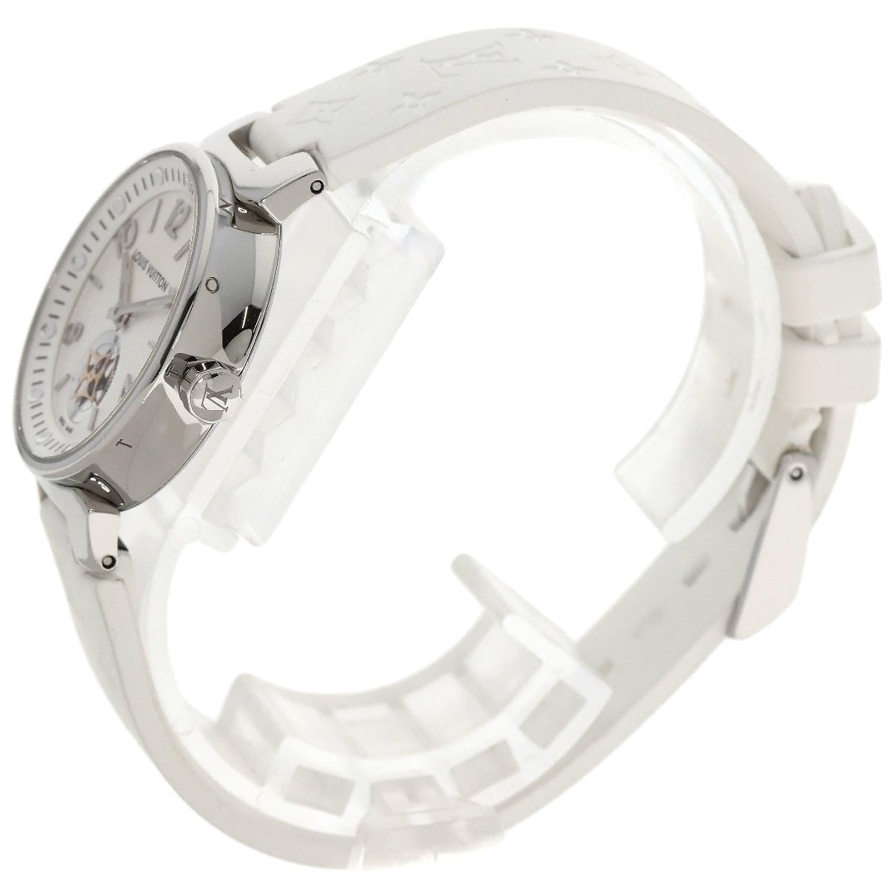 Louis Vuitton Tambour Moonstar Watch Stainless Steel Rubber Ladies