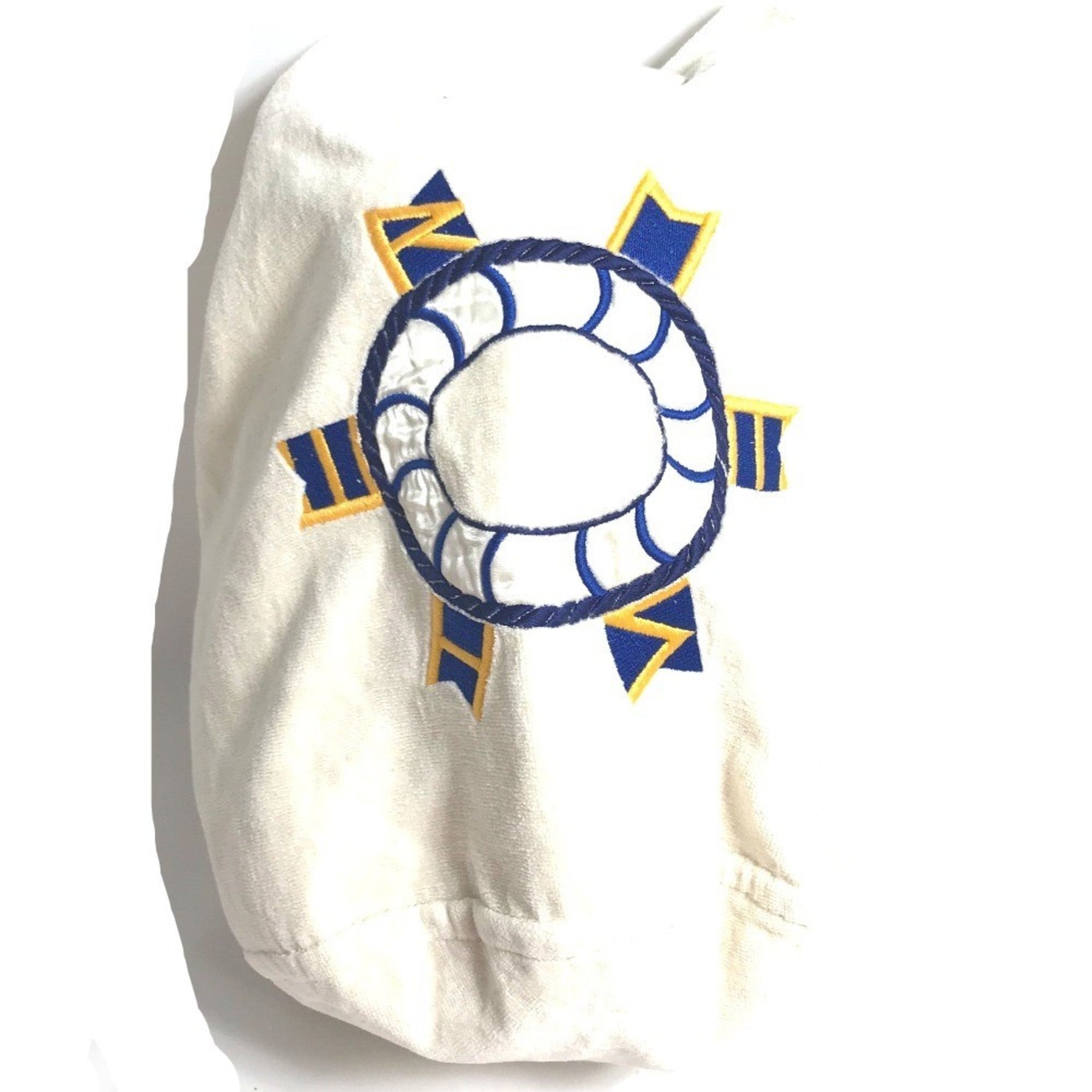 HERMES Marine Print Drawstring Pile Shoulder Bag, Cotton, White