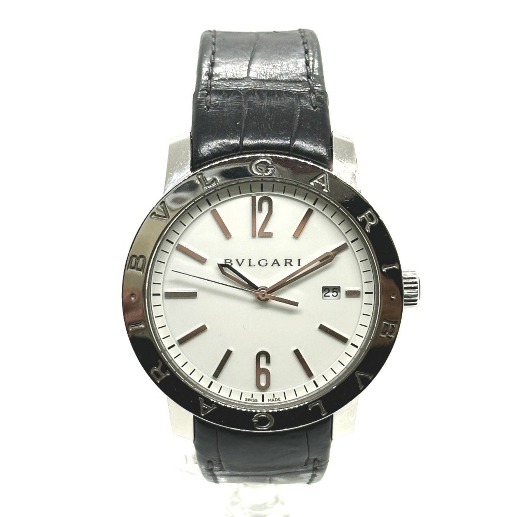 BVLGARI Automatic Date Watch with Stainless Steel/Leather Strap