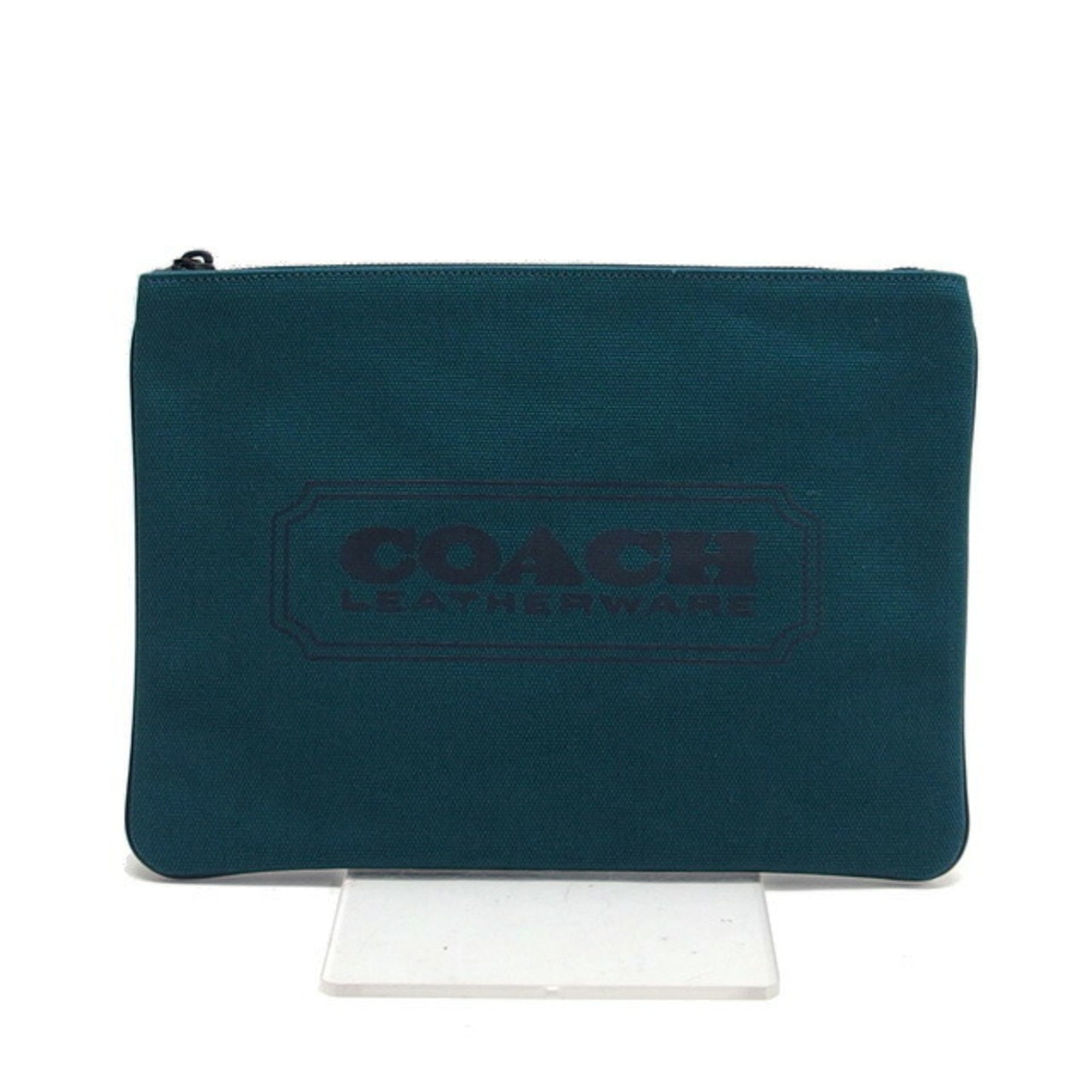Coach canvas clutch bag pouch dark green