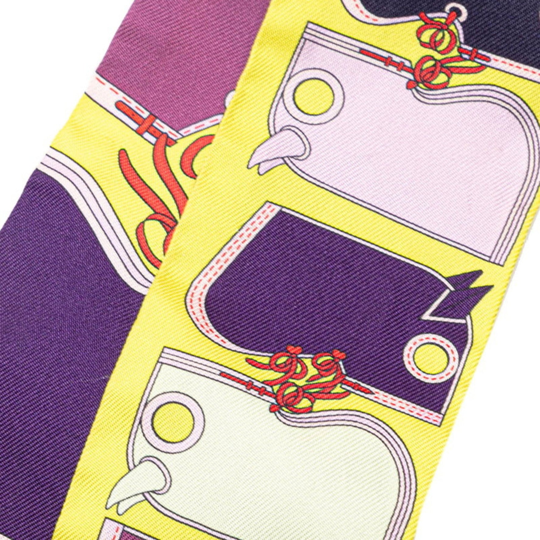 Hermes Twilly Camails Scarf Muffler Yellow Purple Multicolor Silk
