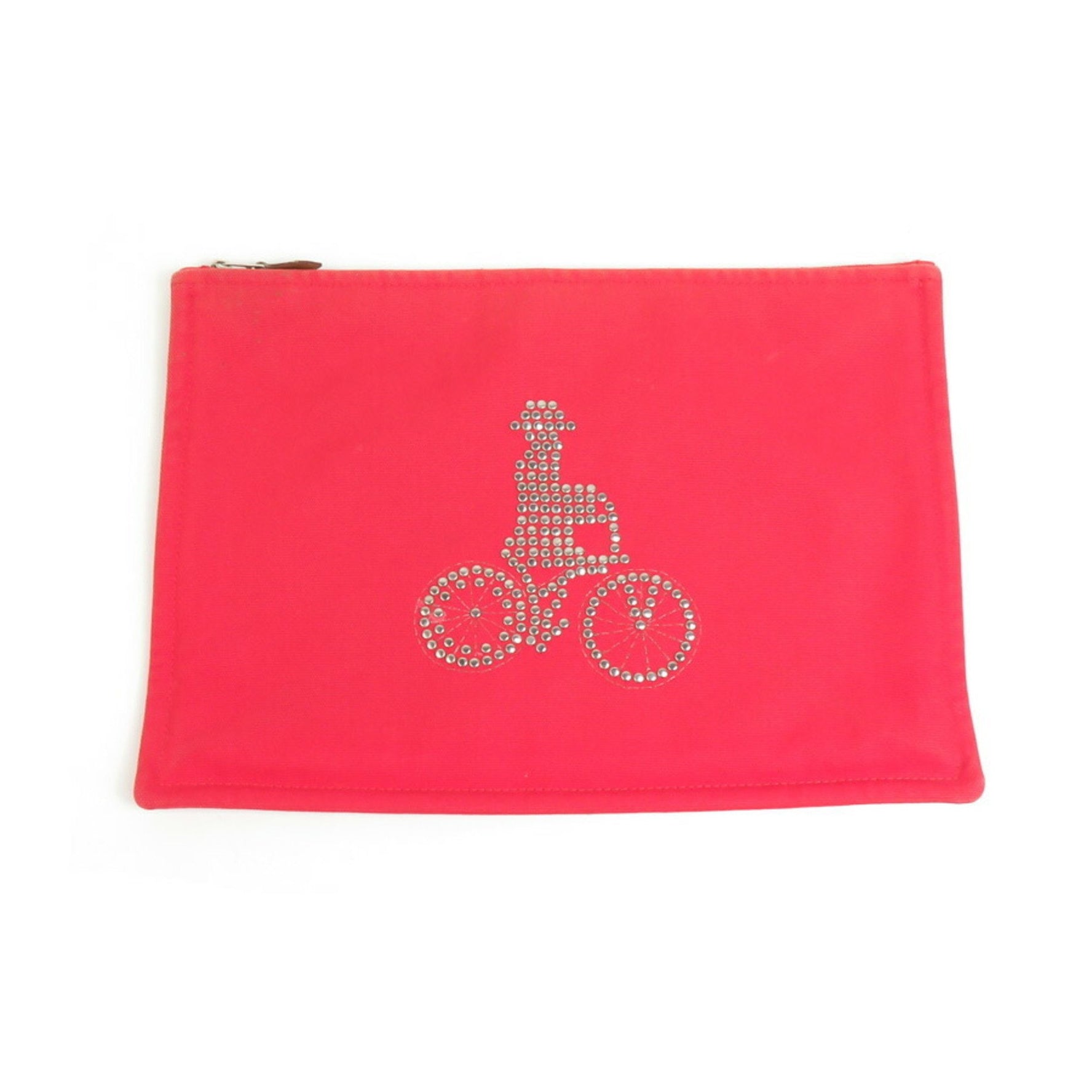 Hermes Pouch Multi-Case Cotton Metal Red Silver