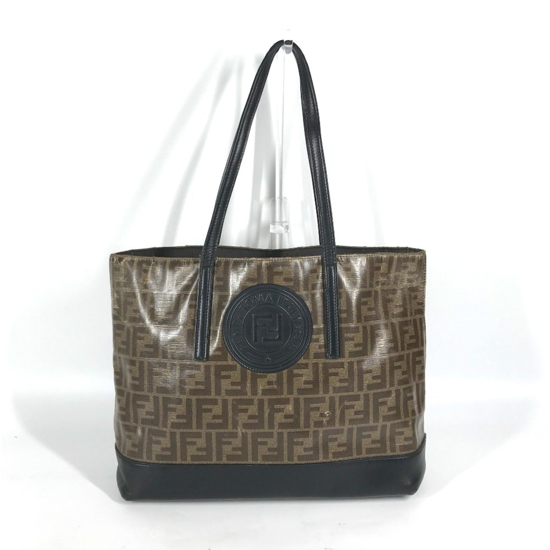 FENDI Zucca Shoulder Bag Tote Leather Men's Brown