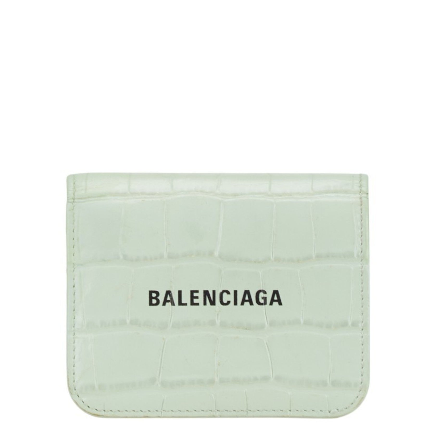 Balenciaga Crocodile Embossed Bi-fold Wallet Mint Leather