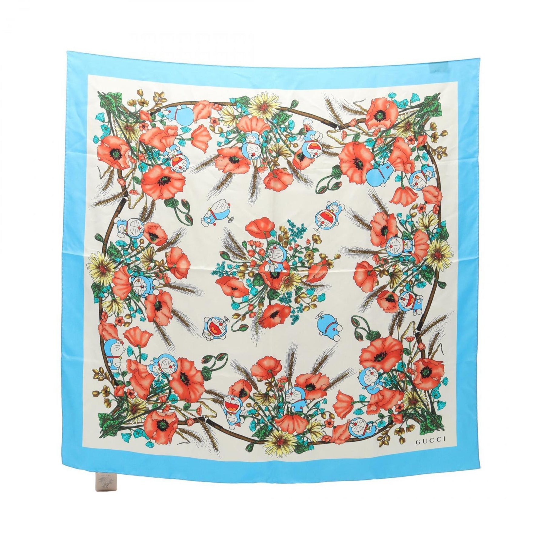 Gucci x Doraemon Silk Scarf in Multicolored Blue