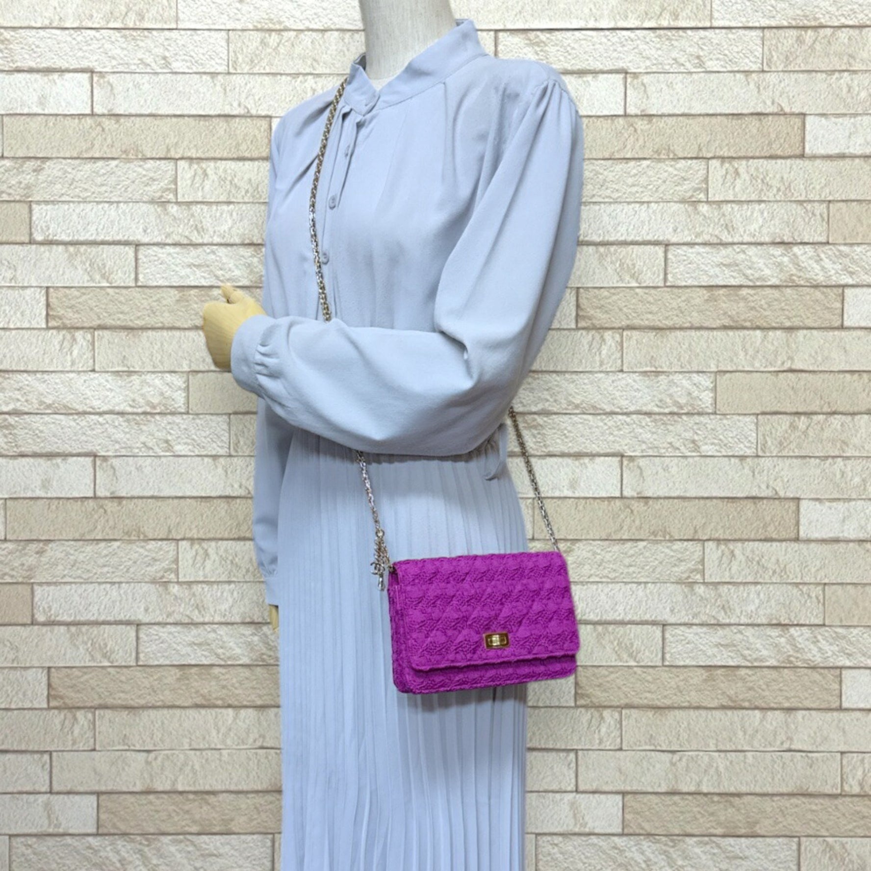 Chanel Matelasse Shoulder Bag Tweed Chain Wallet