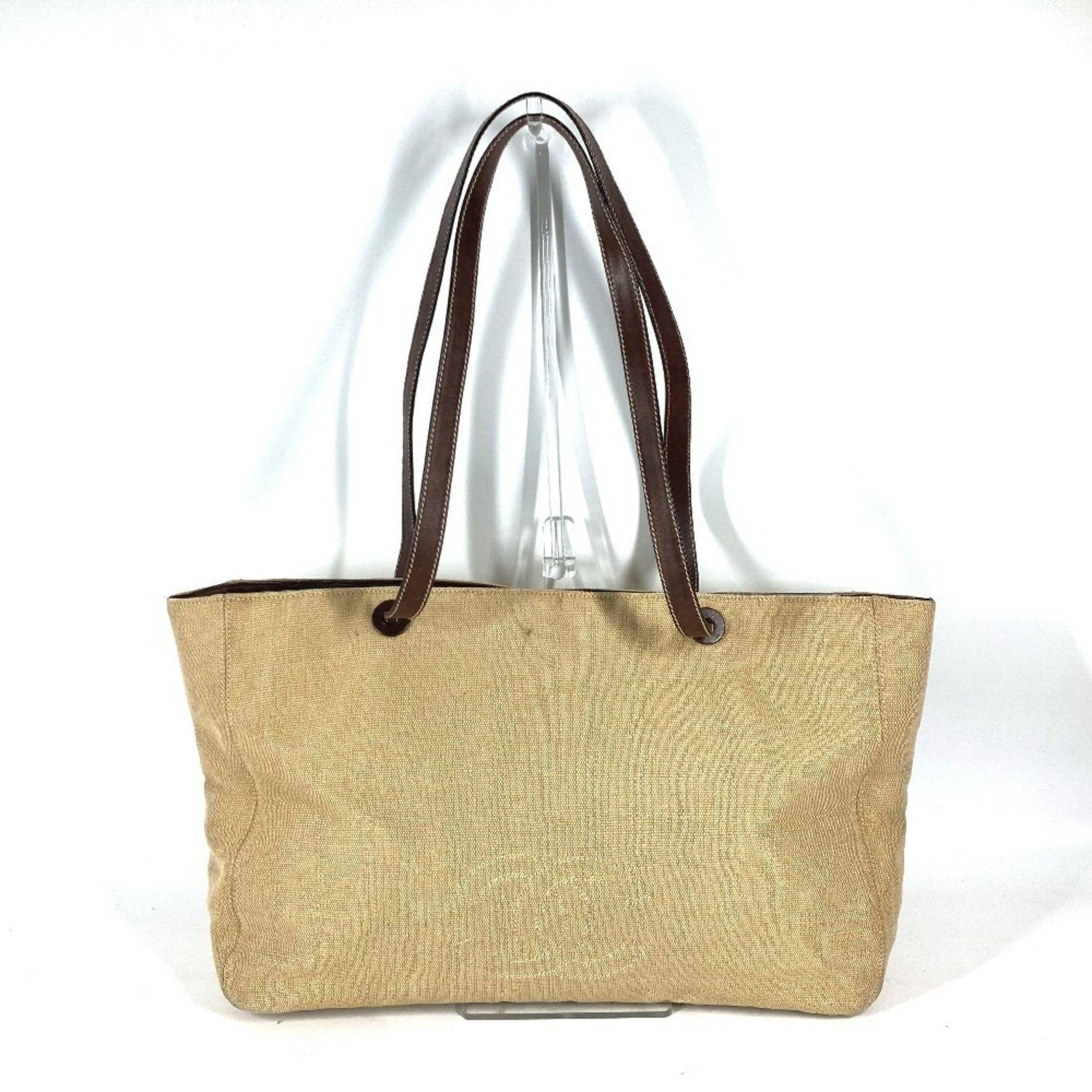 CHANEL Vintage CC Coco Mark Logo Tote Bag Extra Large Shoulder Linen Leather