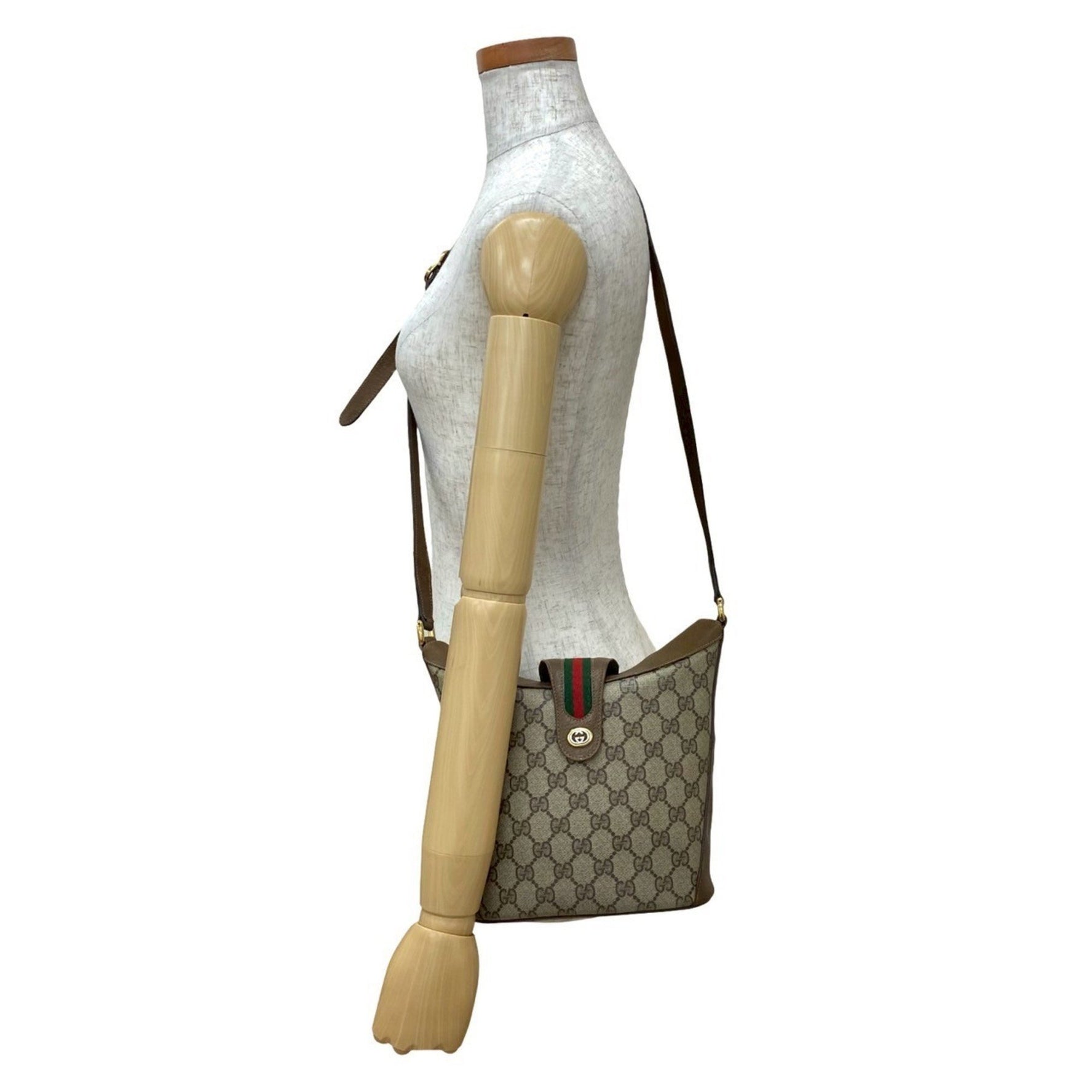GUCCI Old Vintage Sherry Line GG Logo Hardware Leather Shoulder Bag Brown