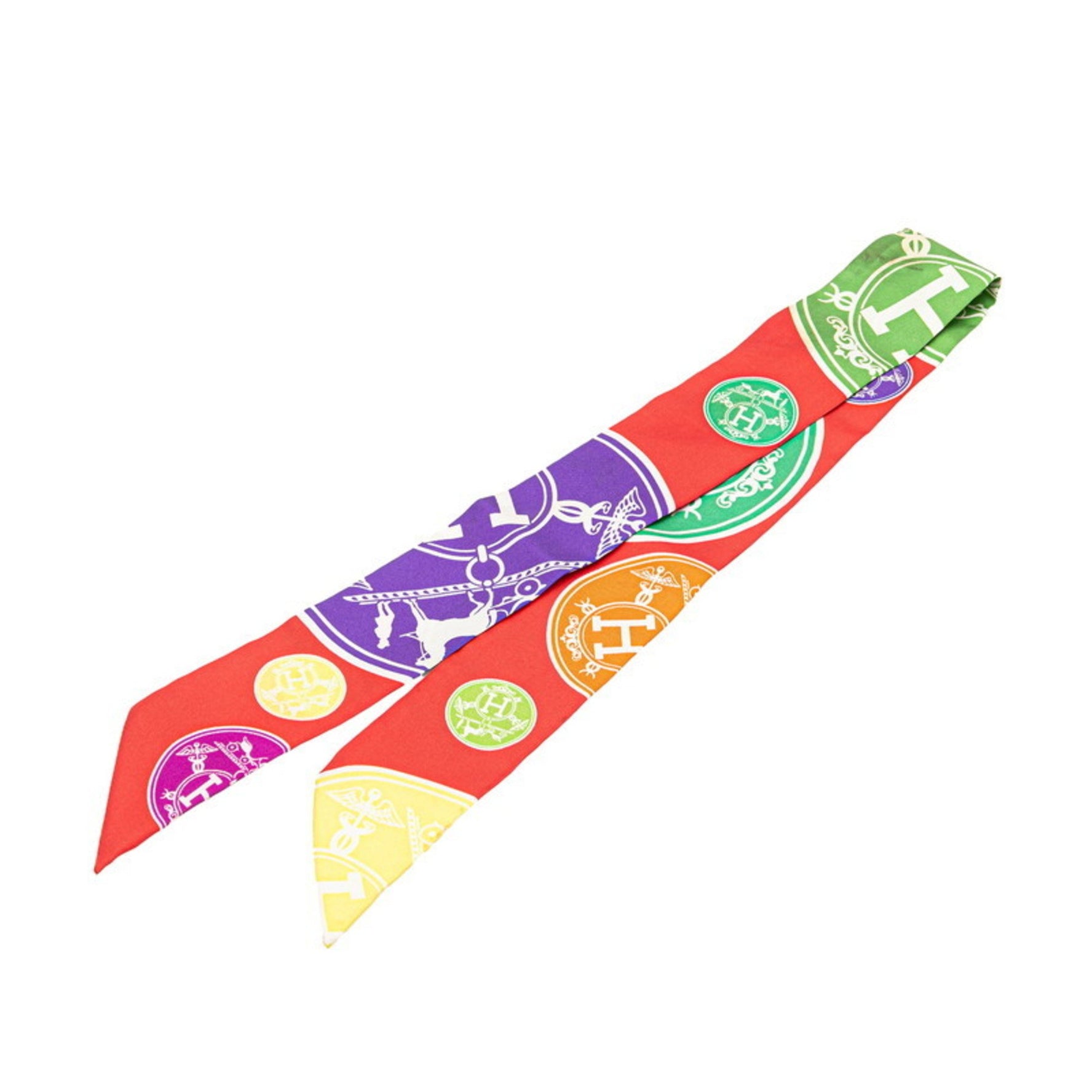 Hermès Twilly EX-Libris Confetti Scarf, Multicolor Silk, HERMES