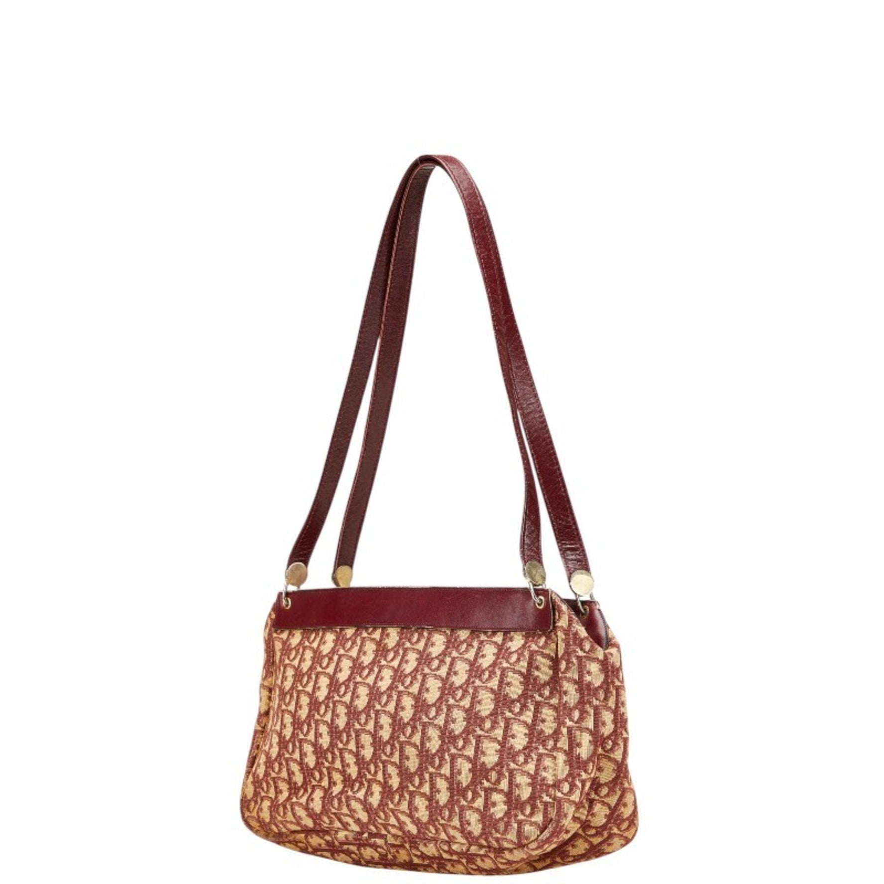 Christian Dior Dior Trotter Handbag/Shoulder Bag, Wine Red/Brown Canvas