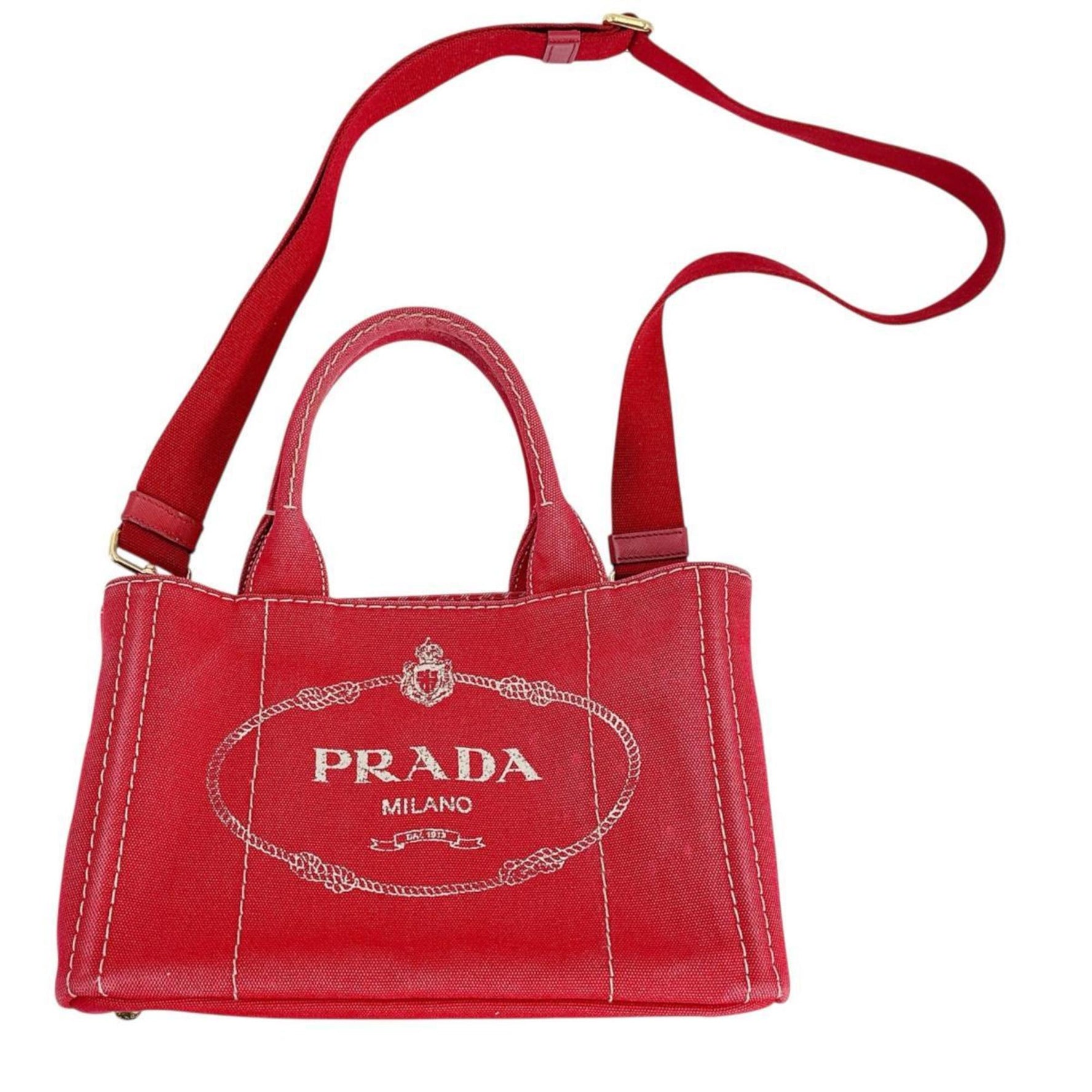 PRADA Tote Bag Mini Canapa Canvas Red