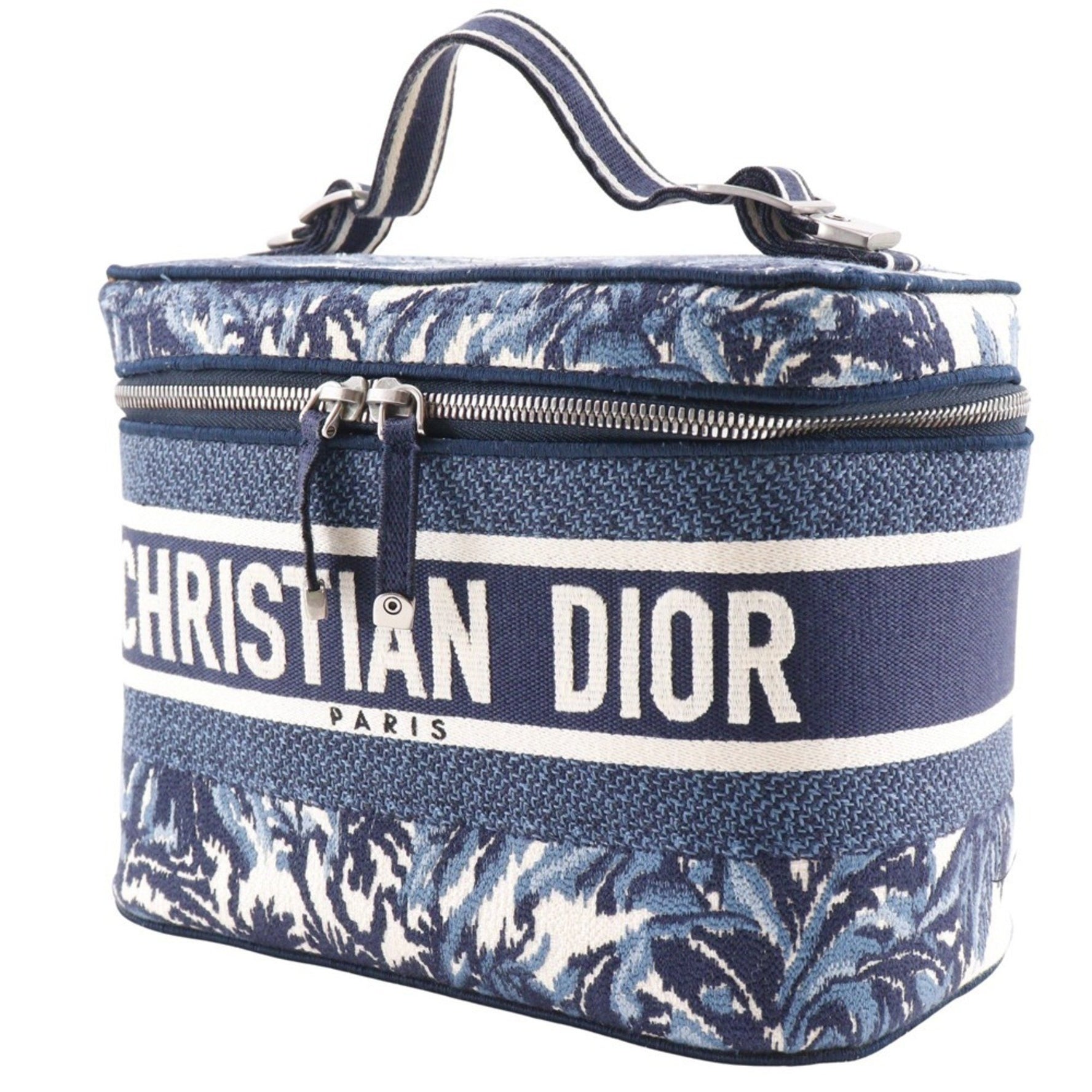 Christian Dior Dior Travel Vanity Handbag Palms Embroidery Canvas 2021 Navy/White Double