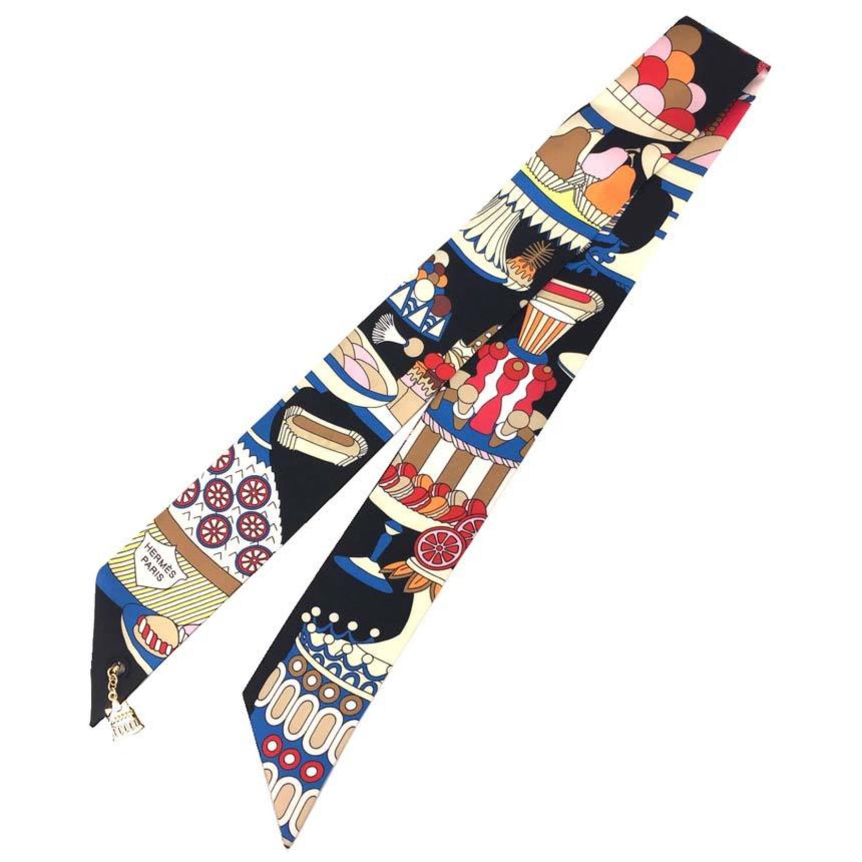 HERMES Twilly Charm La Patisserie Francaise 2023 100% Silk Scarf Muffler