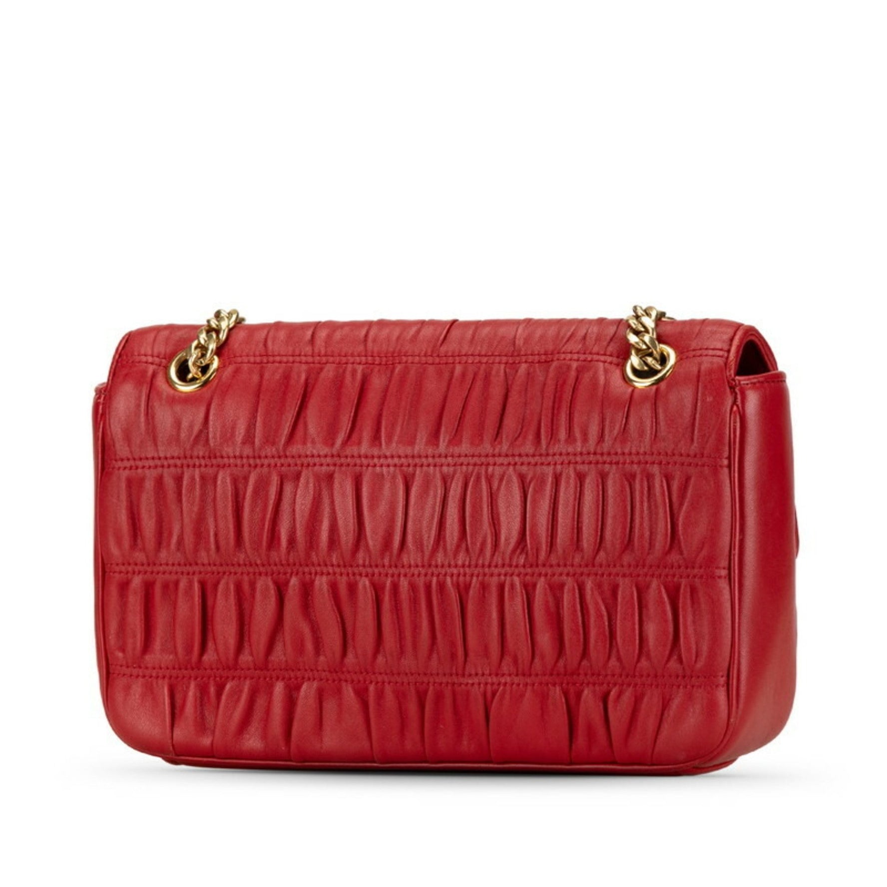 Prada Gathered Chain Shoulder Bag Red Leather