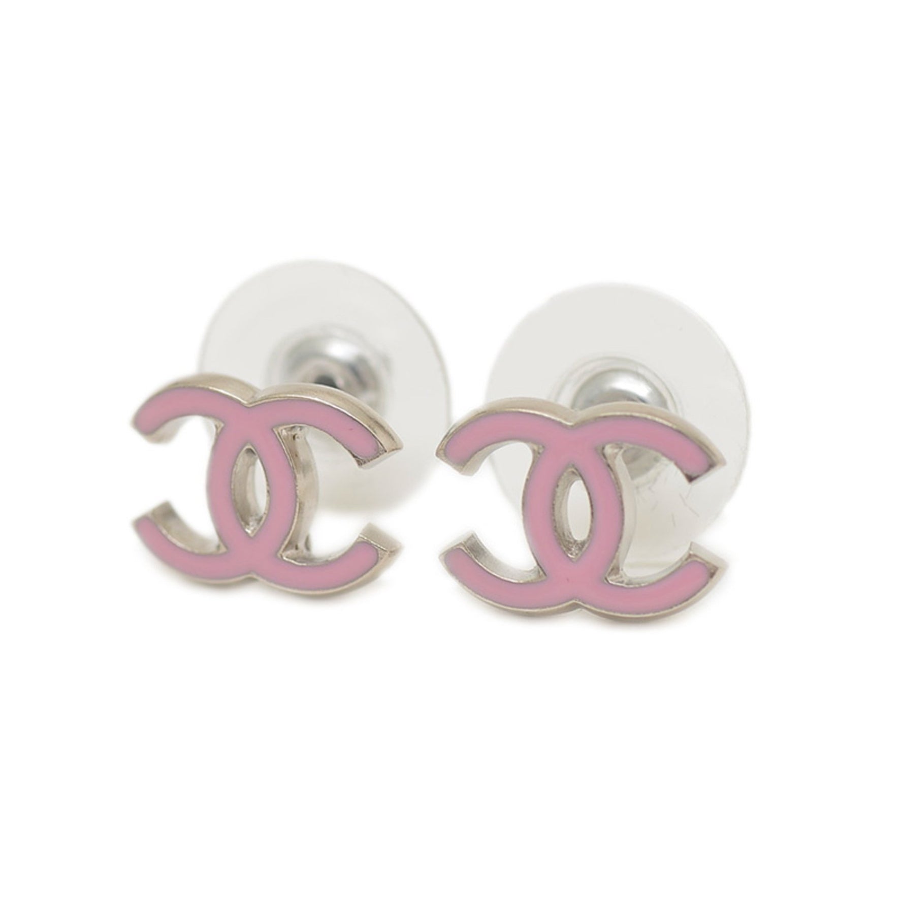 Chanel Coco Mark Earrings, Silver and Pink