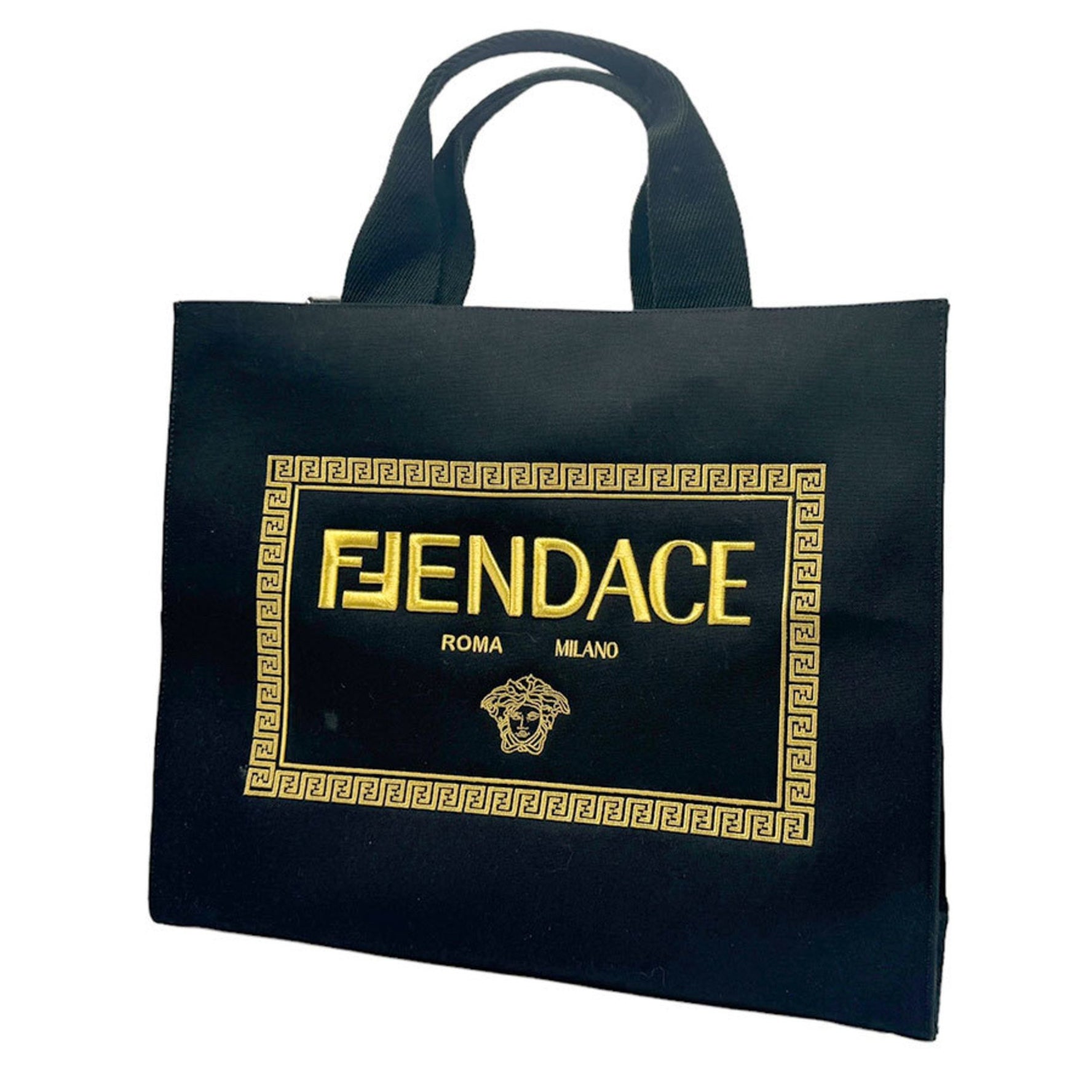 FENDI handbag shoulder bag tote x VERSACE FENDACE canvas black gold